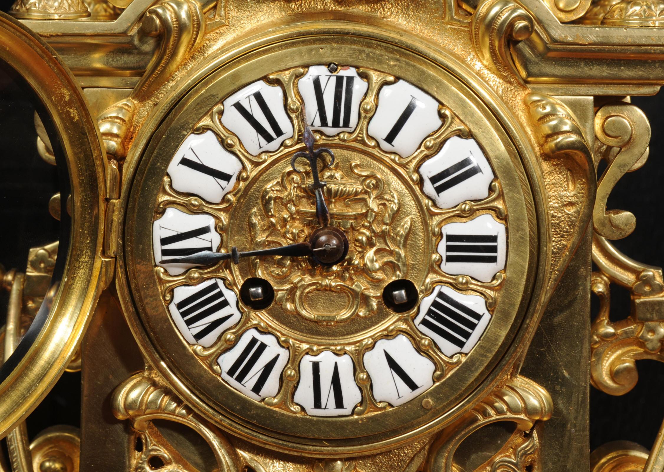 Antique French Gilt Bronze Baroque Clock For Sale 12