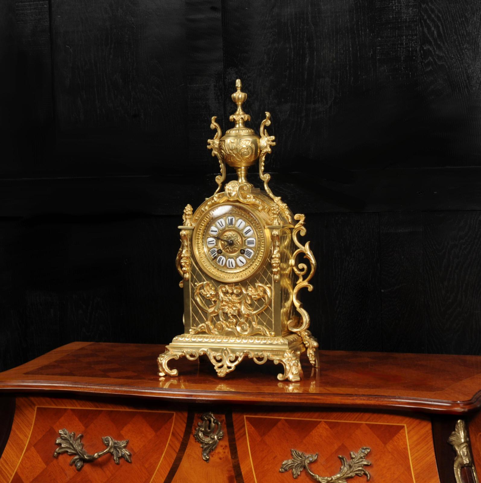 Antique French Gilt Bronze Baroque Clock In Good Condition For Sale In Belper, Derbyshire