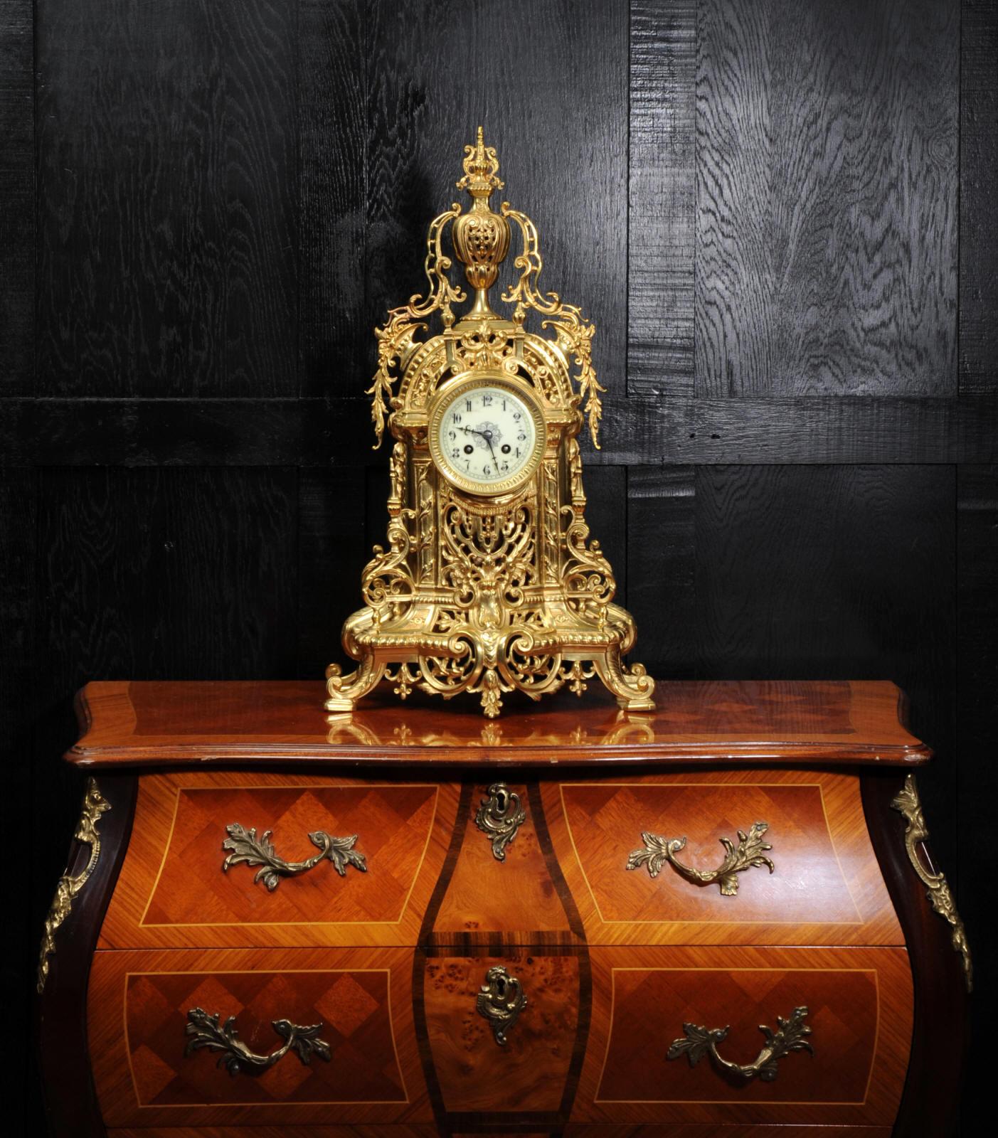 Antique French Gilt Bronze Baroque Clock In Good Condition In Belper, Derbyshire