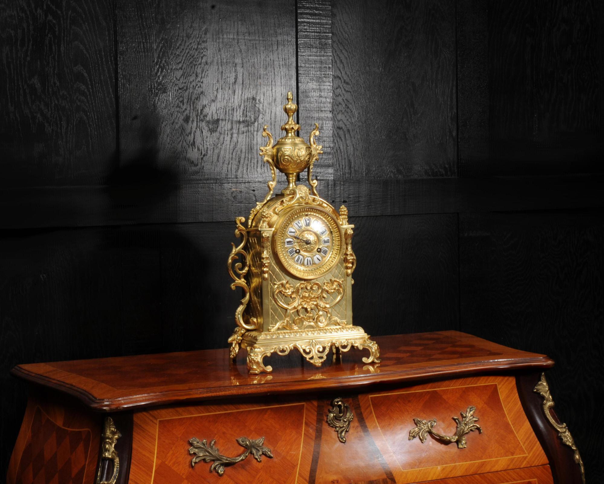 Antique French Gilt Bronze Baroque Clock For Sale 4