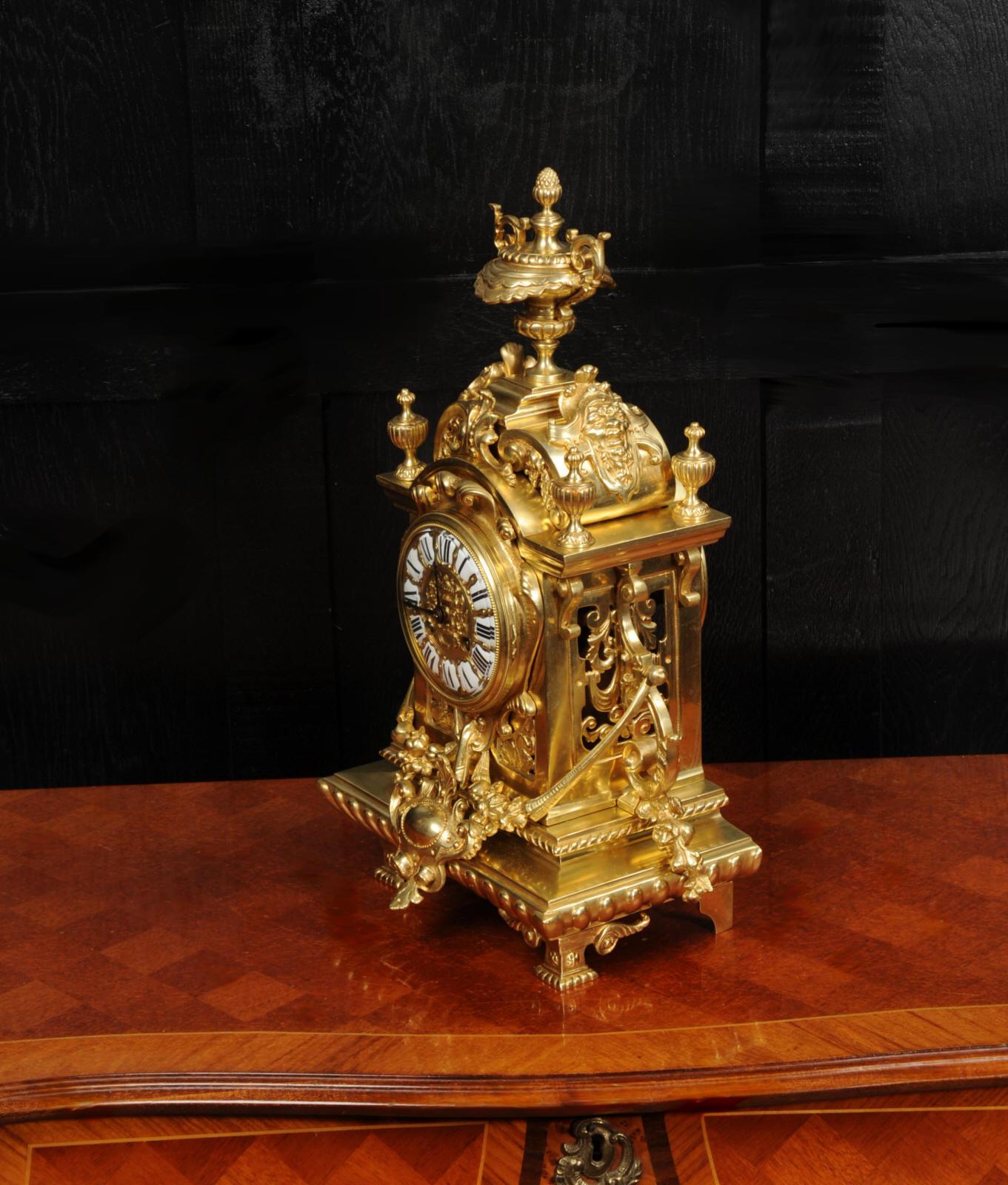 Antique French Gilt Bronze Baroque Clock For Sale 5