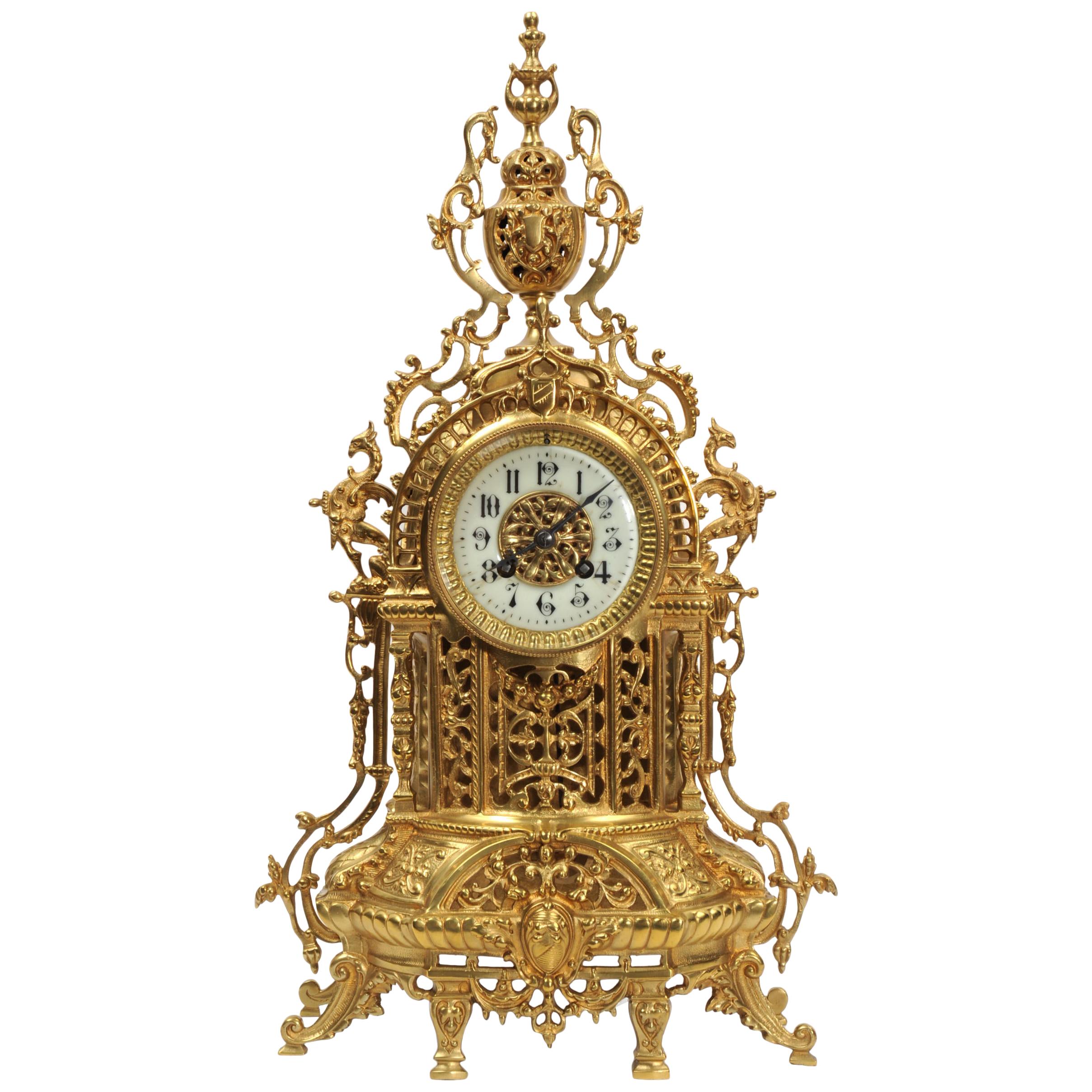 Antique French Gilt Bronze Baroque Clock