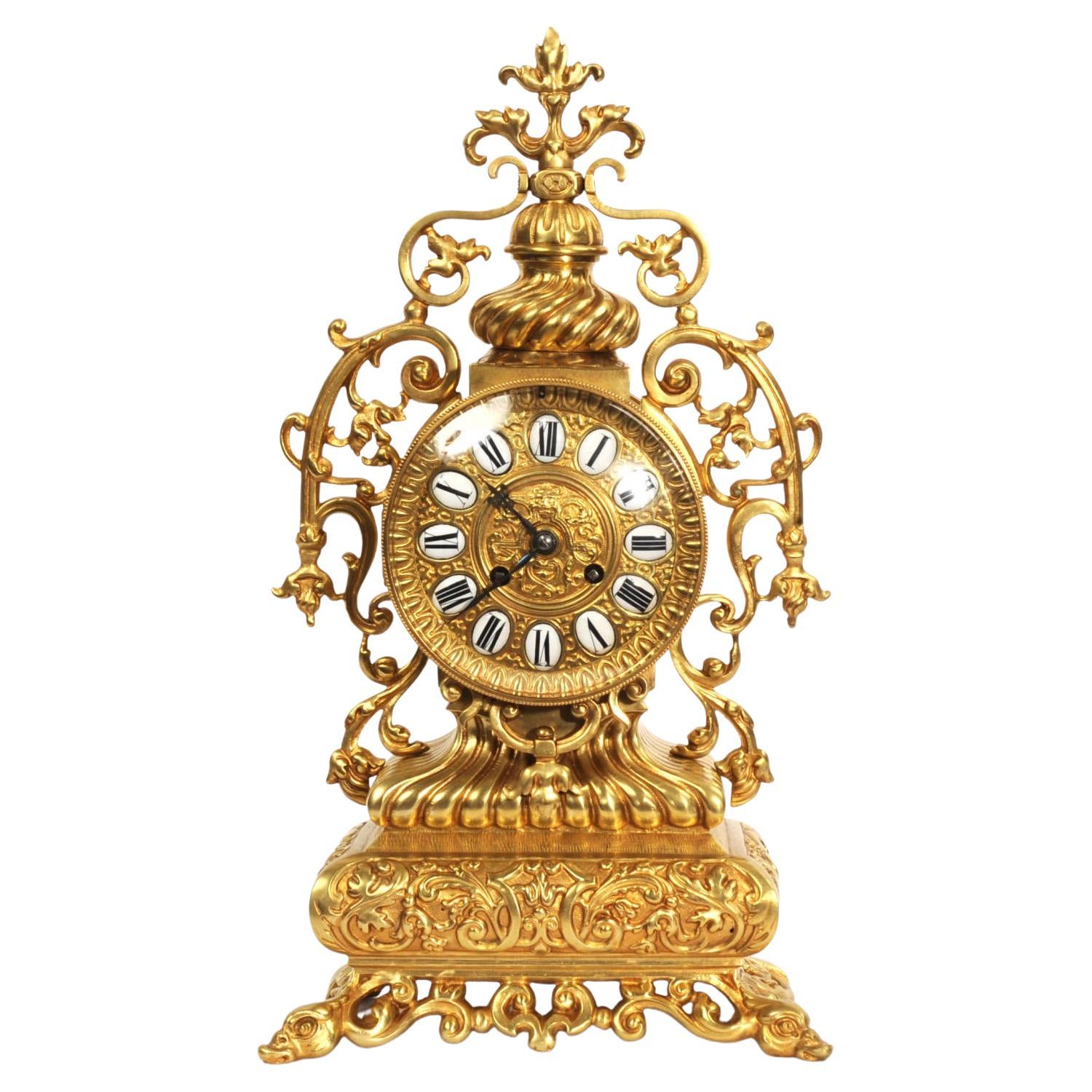Antique French Gilt Bronze Baroque Clock For Sale