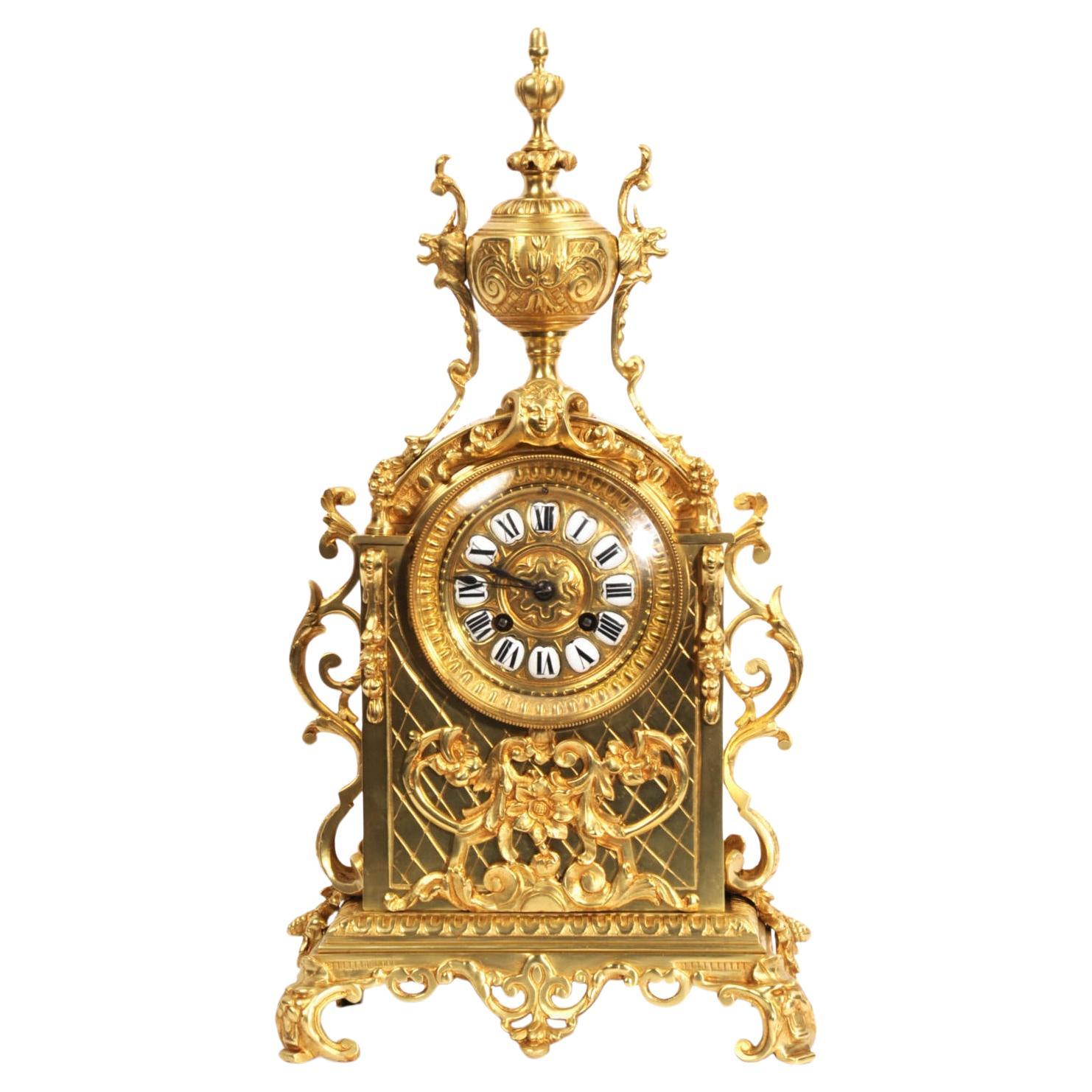 Antique French Gilt Bronze Baroque Clock For Sale
