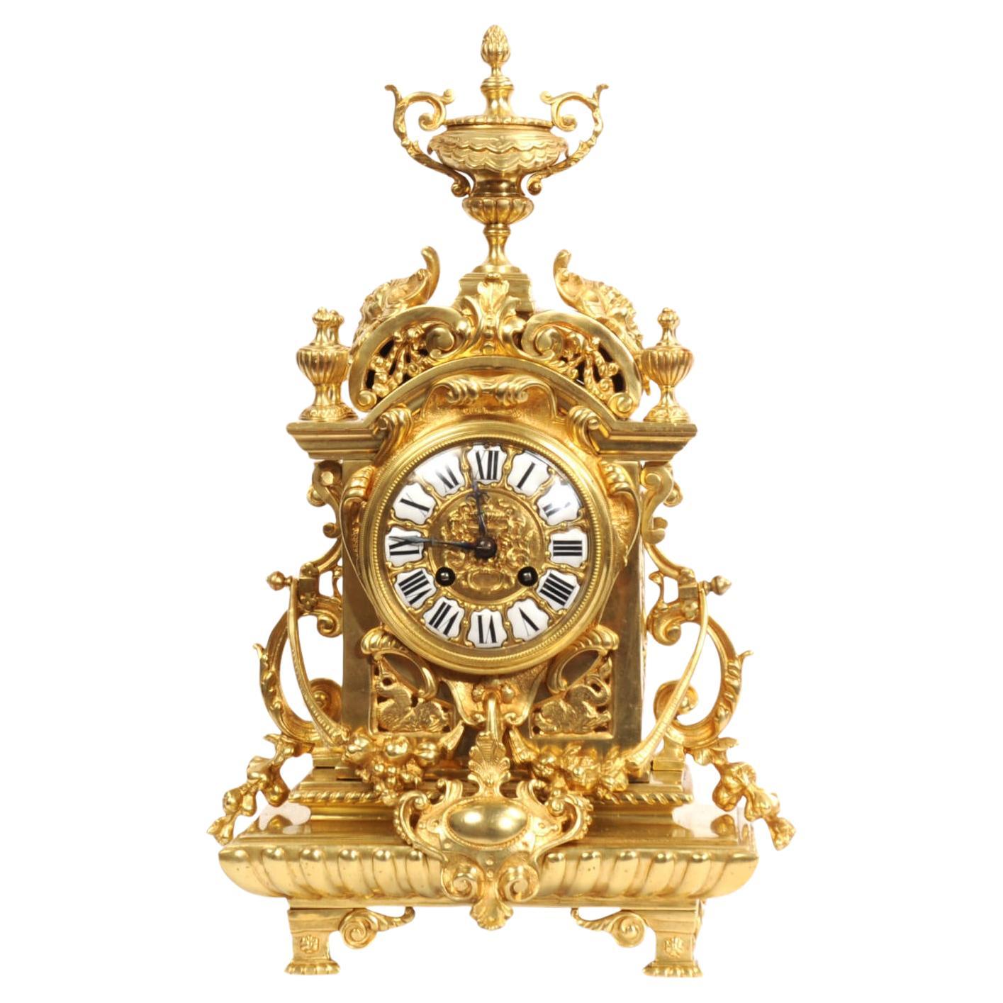 Antique French Gilt Bronze Baroque Clock For Sale