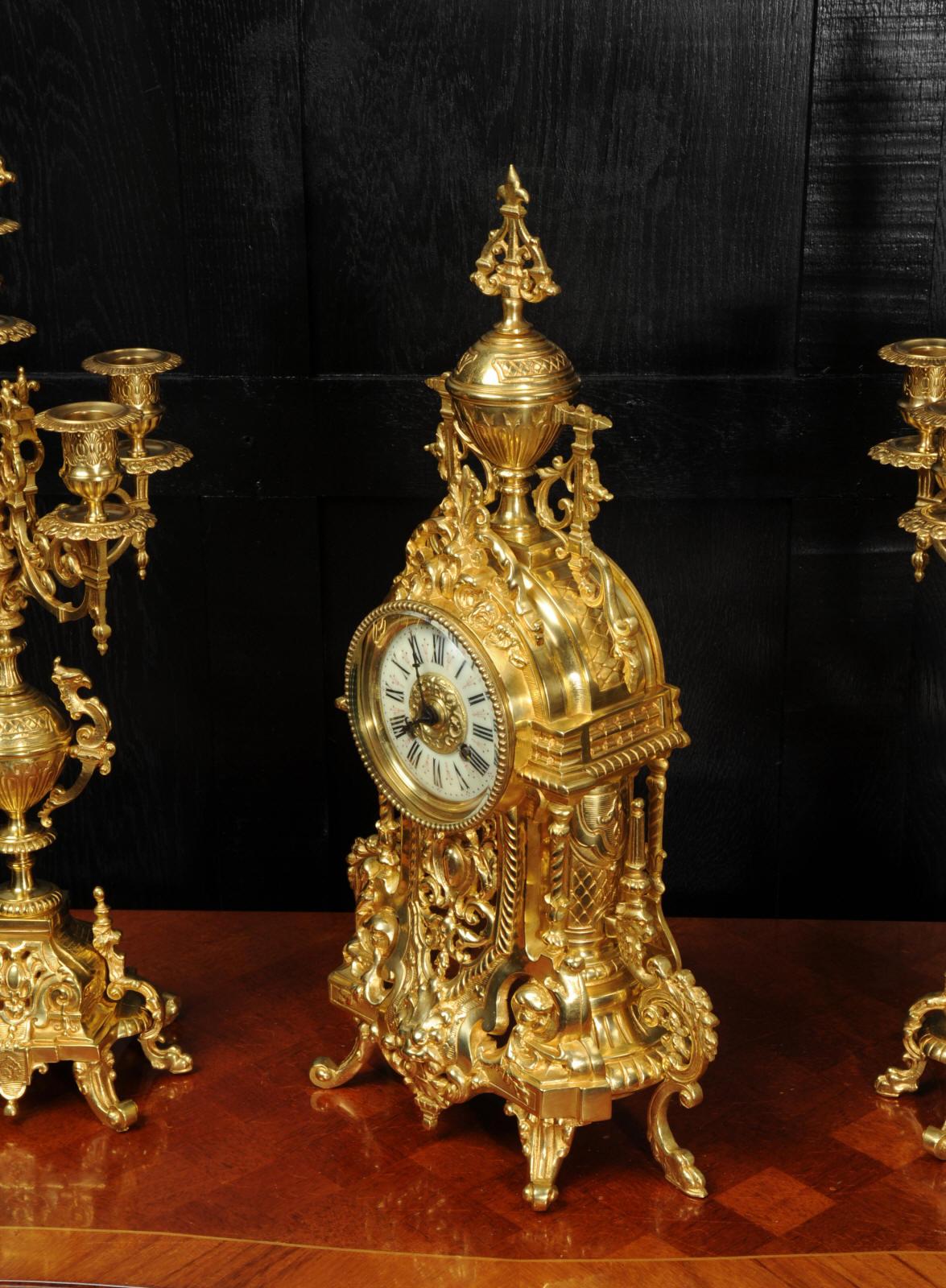 Antique French Gilt Bronze Baroque Clock Set 6