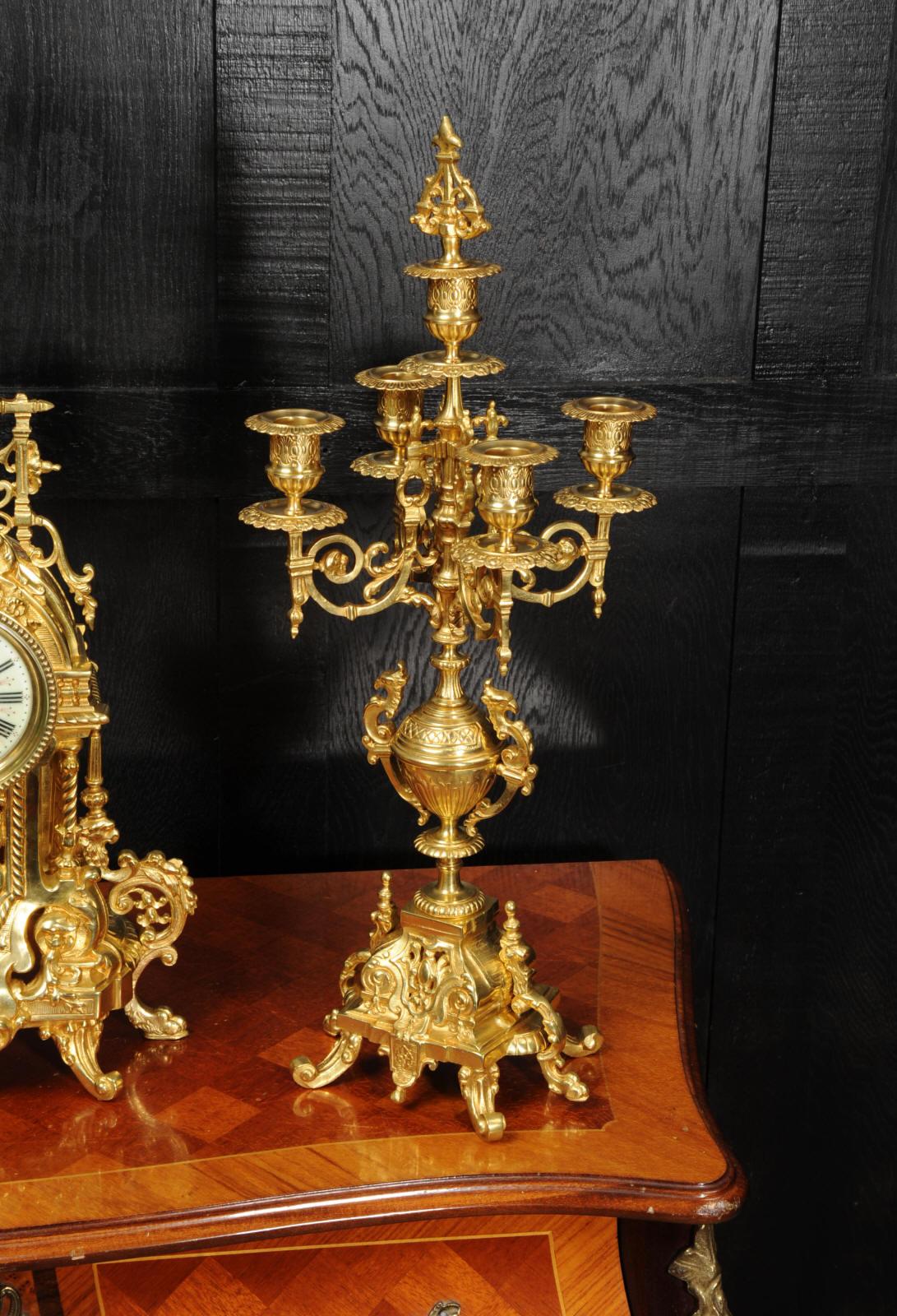 Antique French Gilt Bronze Baroque Clock Set 8