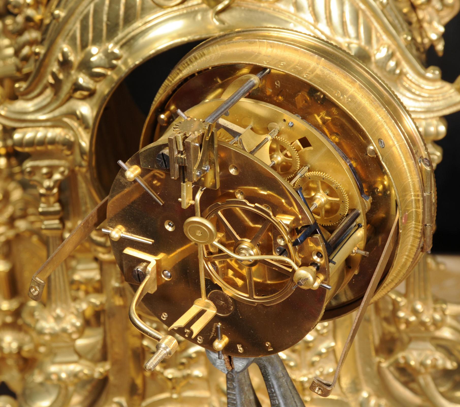 Antique French Gilt Bronze Baroque Clock Set 8