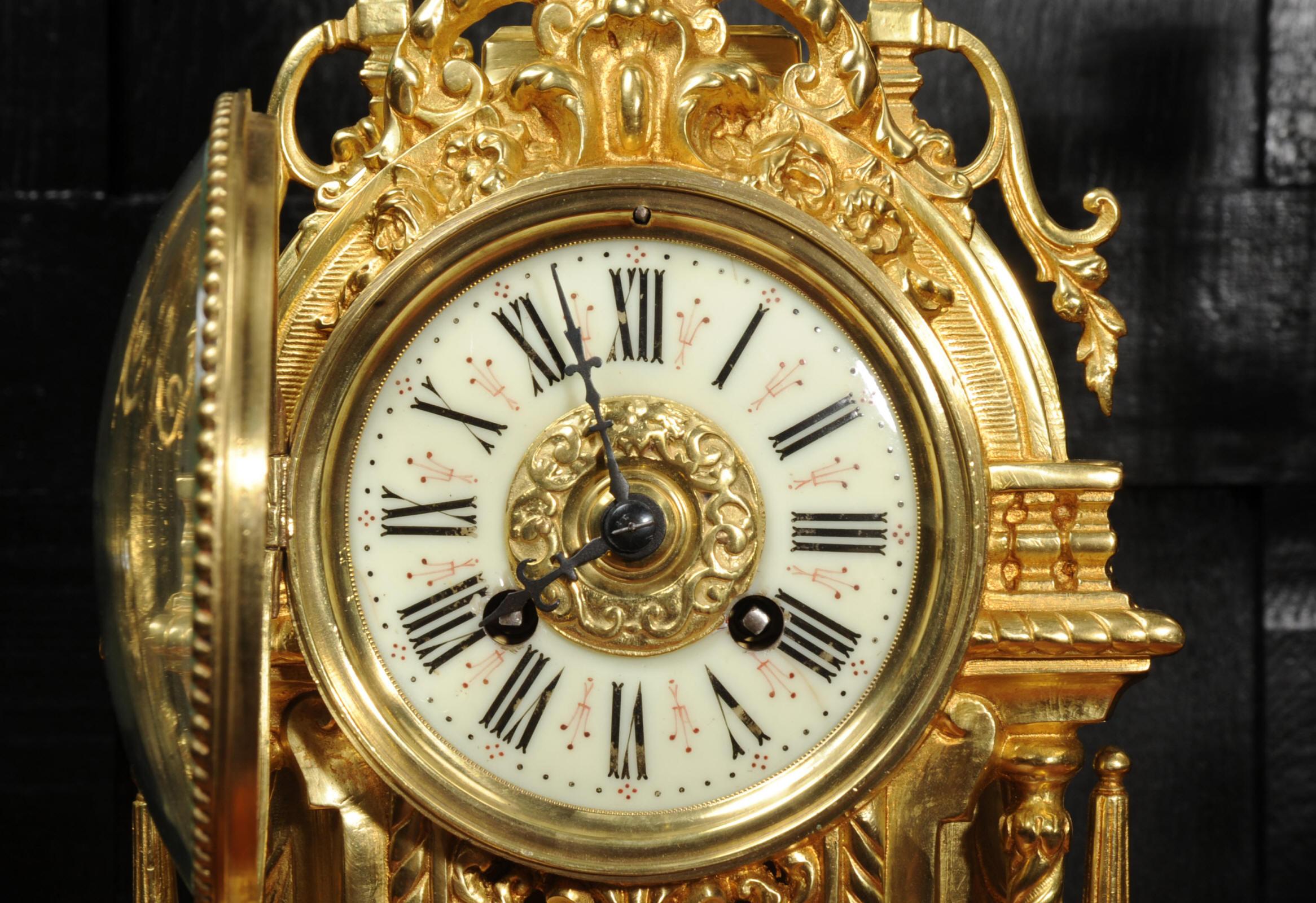Antique French Gilt Bronze Baroque Clock Set 9