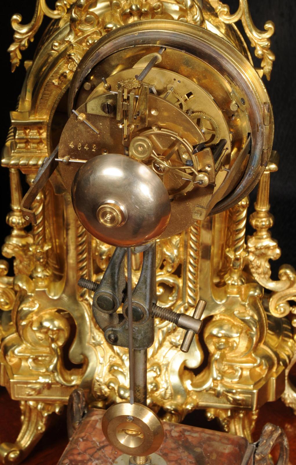 Antique French Gilt Bronze Baroque Clock Set 10