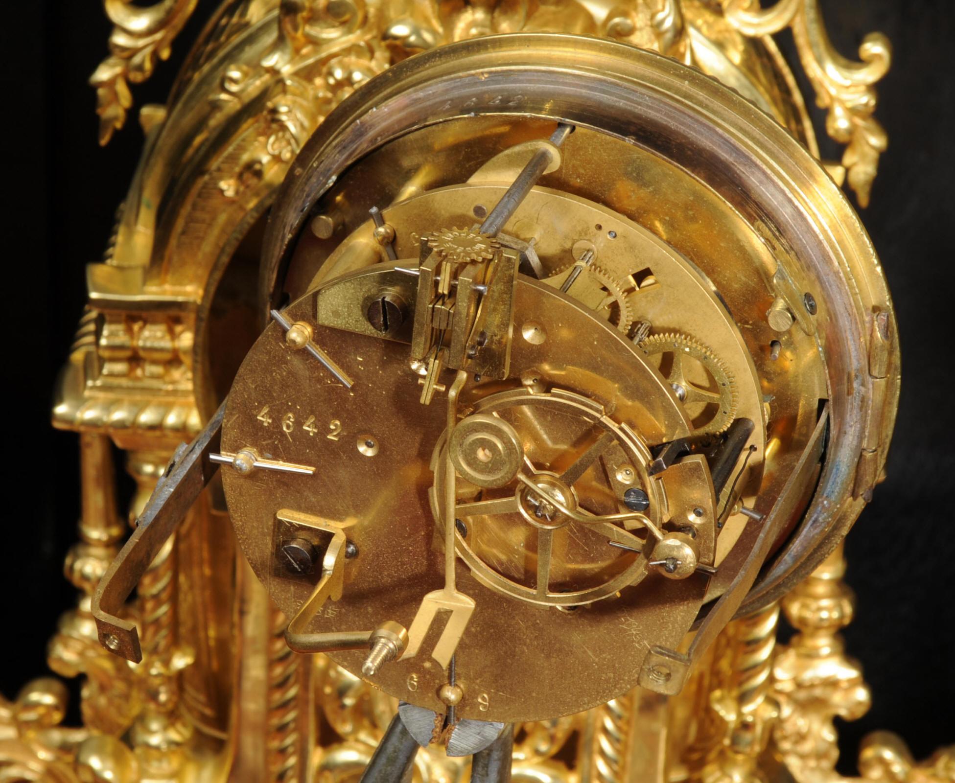 Antique French Gilt Bronze Baroque Clock Set 11