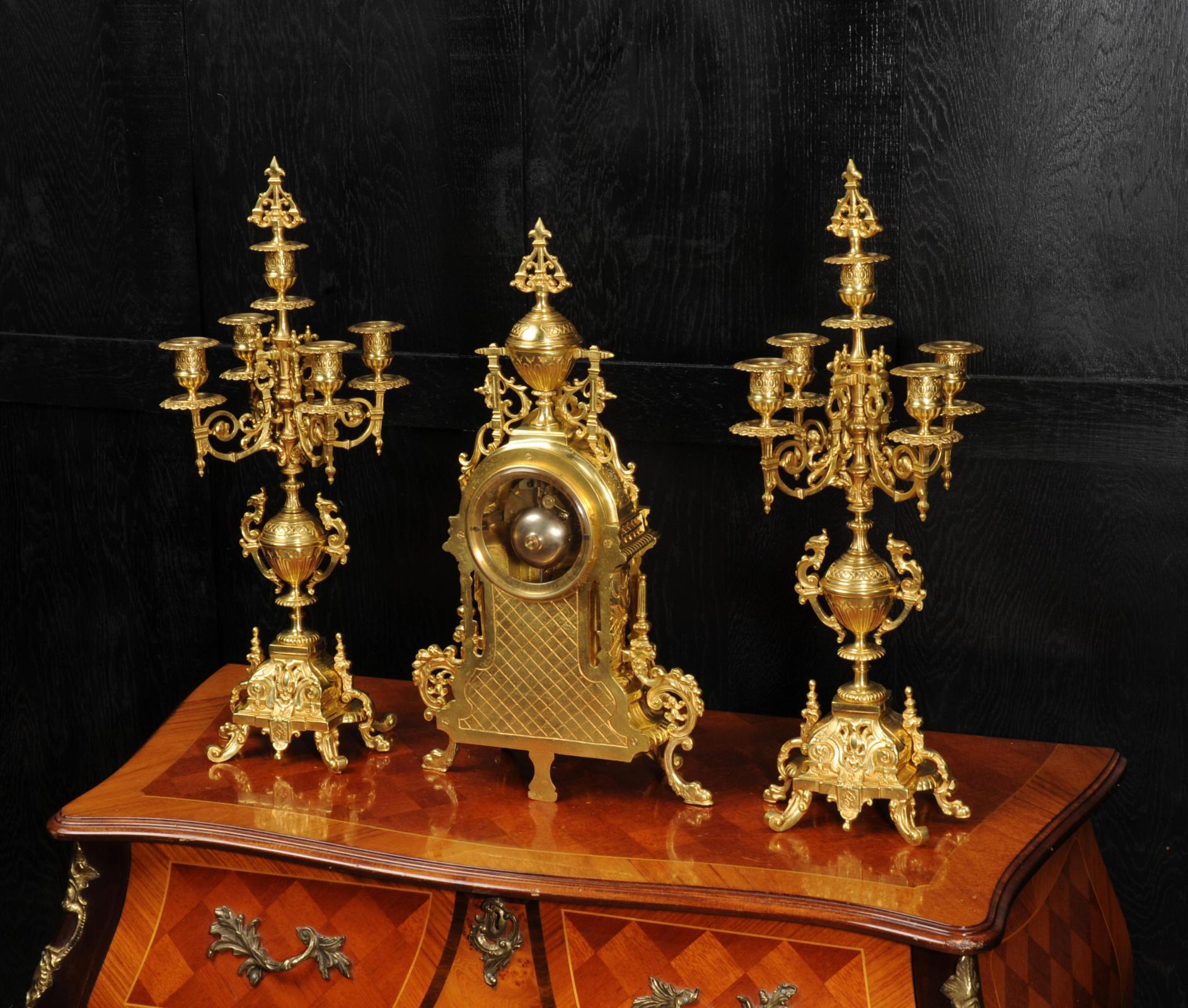 Antique French Gilt Bronze Baroque Clock Set 3
