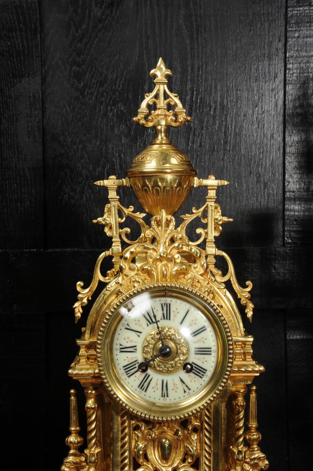 Antique French Gilt Bronze Baroque Clock Set 4