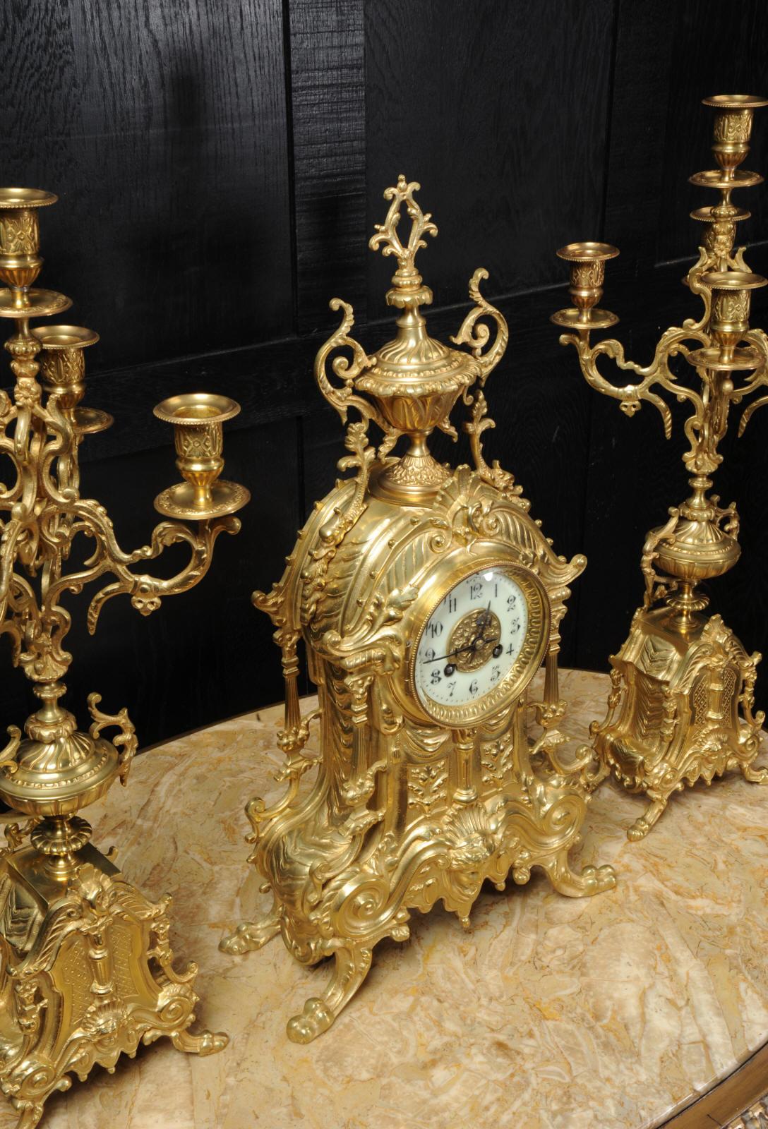 Antique French Gilt Bronze Baroque Clock Set 5