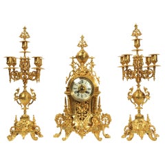 Antique French Gilt Bronze Baroque Clock Set