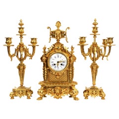 Antique French Gilt Bronze Baroque Clock Set