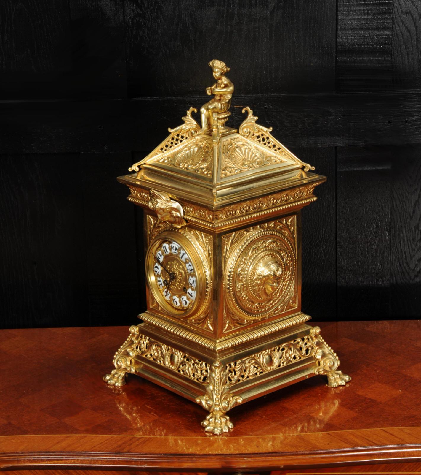 Antique French Gilt Bronze Baroque Table Clock 6