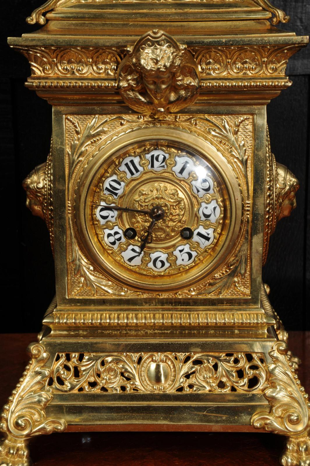 Antique French Gilt Bronze Baroque Table Clock 8