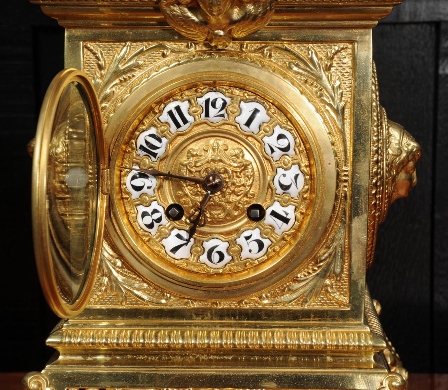 Antique French Gilt Bronze Baroque Table Clock 9
