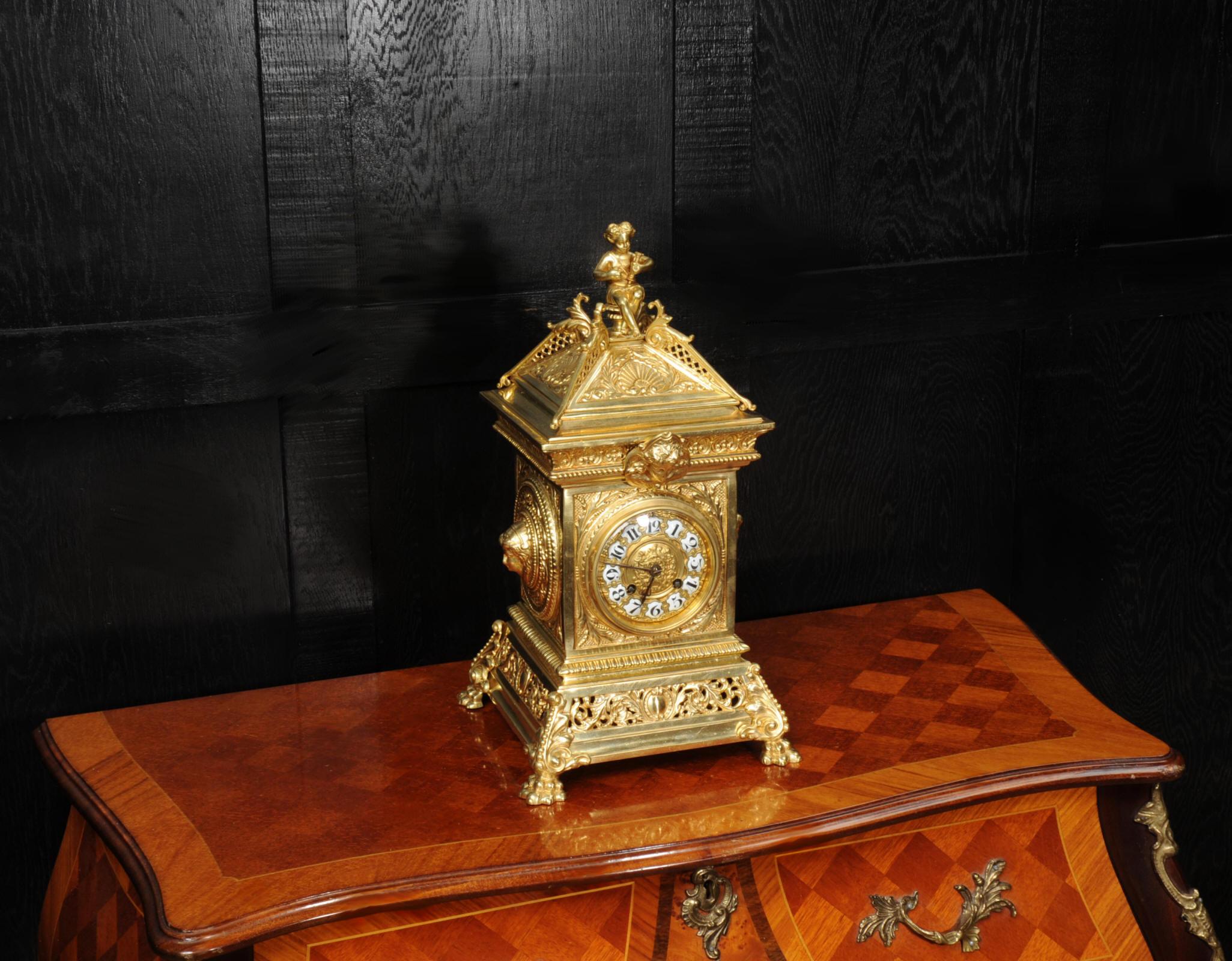 British Antique French Gilt Bronze Baroque Table Clock