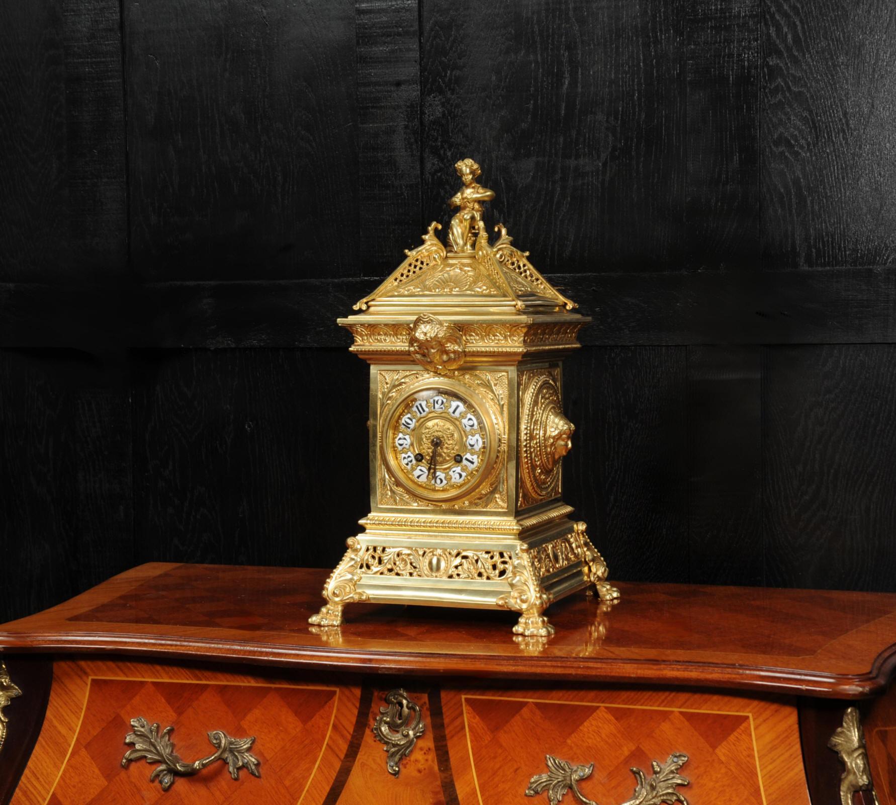 19th Century Antique French Gilt Bronze Baroque Table Clock