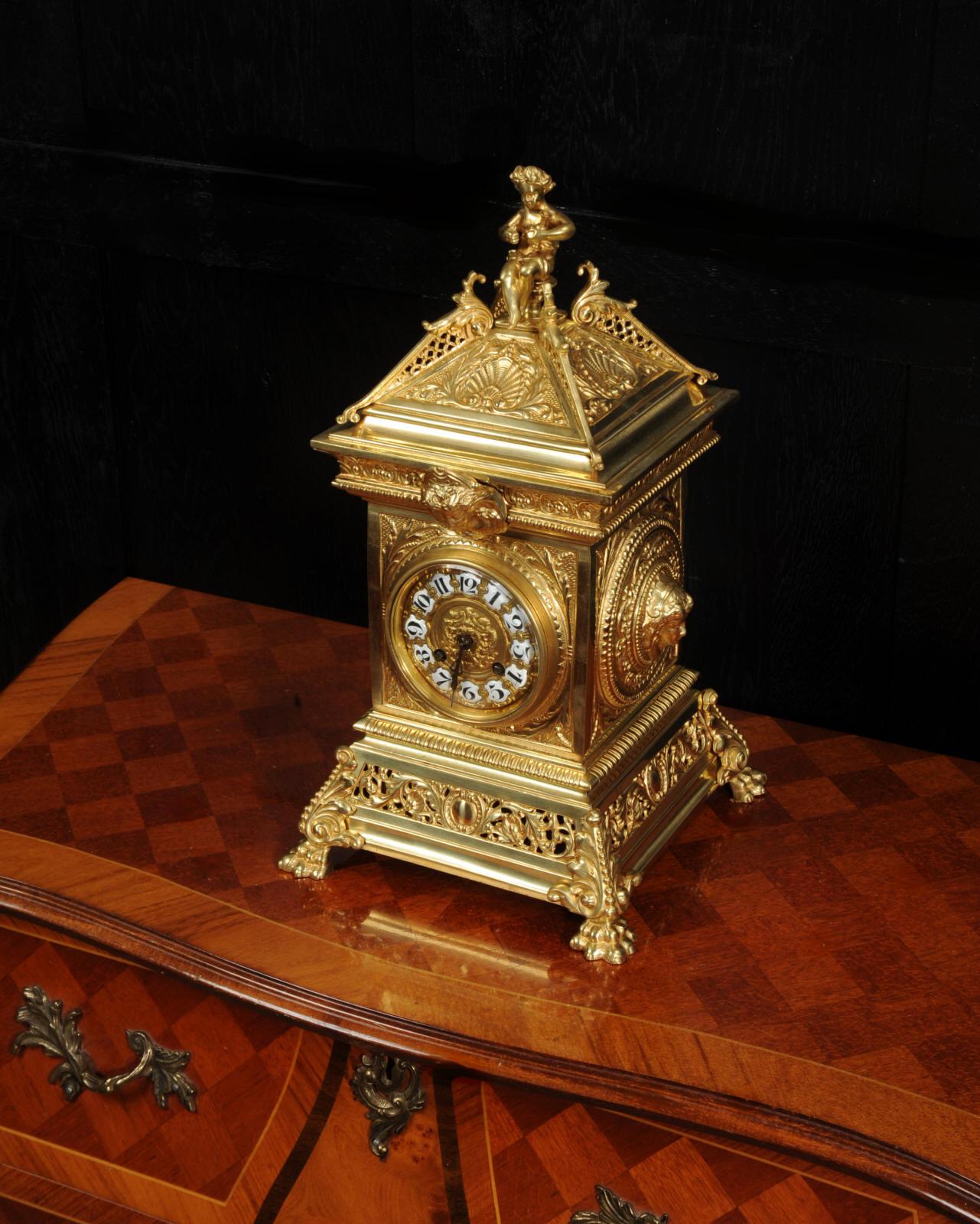 Antique French Gilt Bronze Baroque Table Clock 1