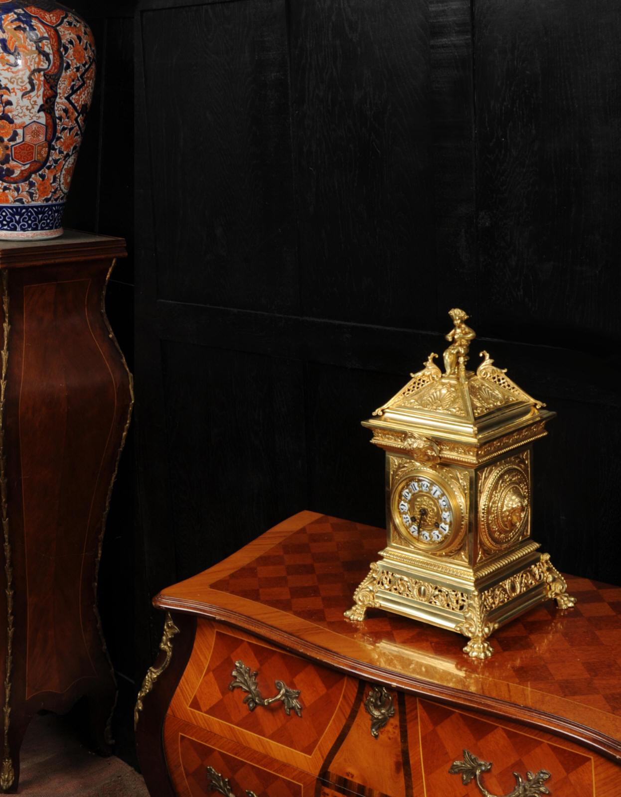 Antique French Gilt Bronze Baroque Table Clock 3