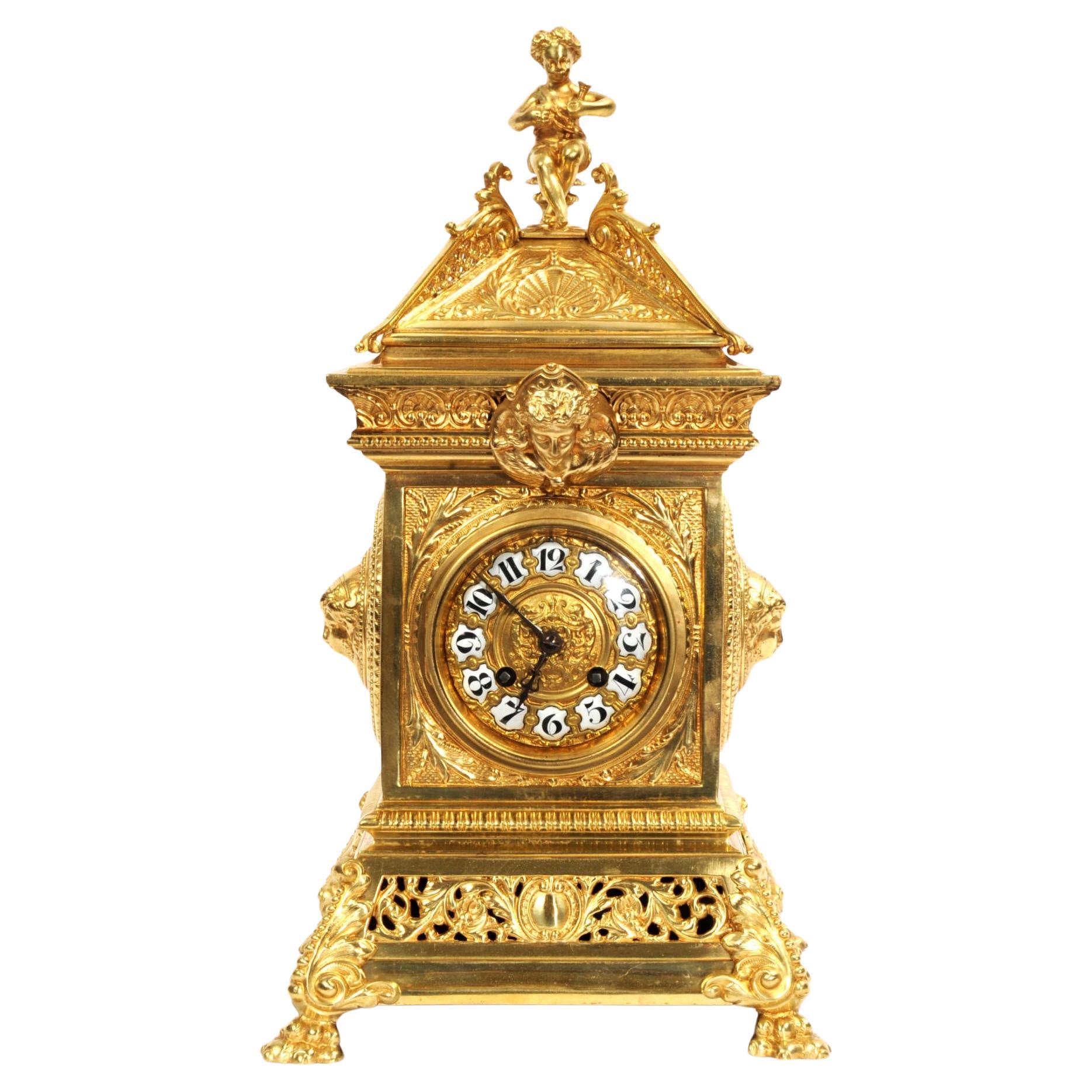 Antique French Gilt Bronze Baroque Table Clock