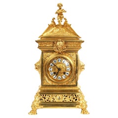 Horloge de table baroque française ancienne en bronze doré