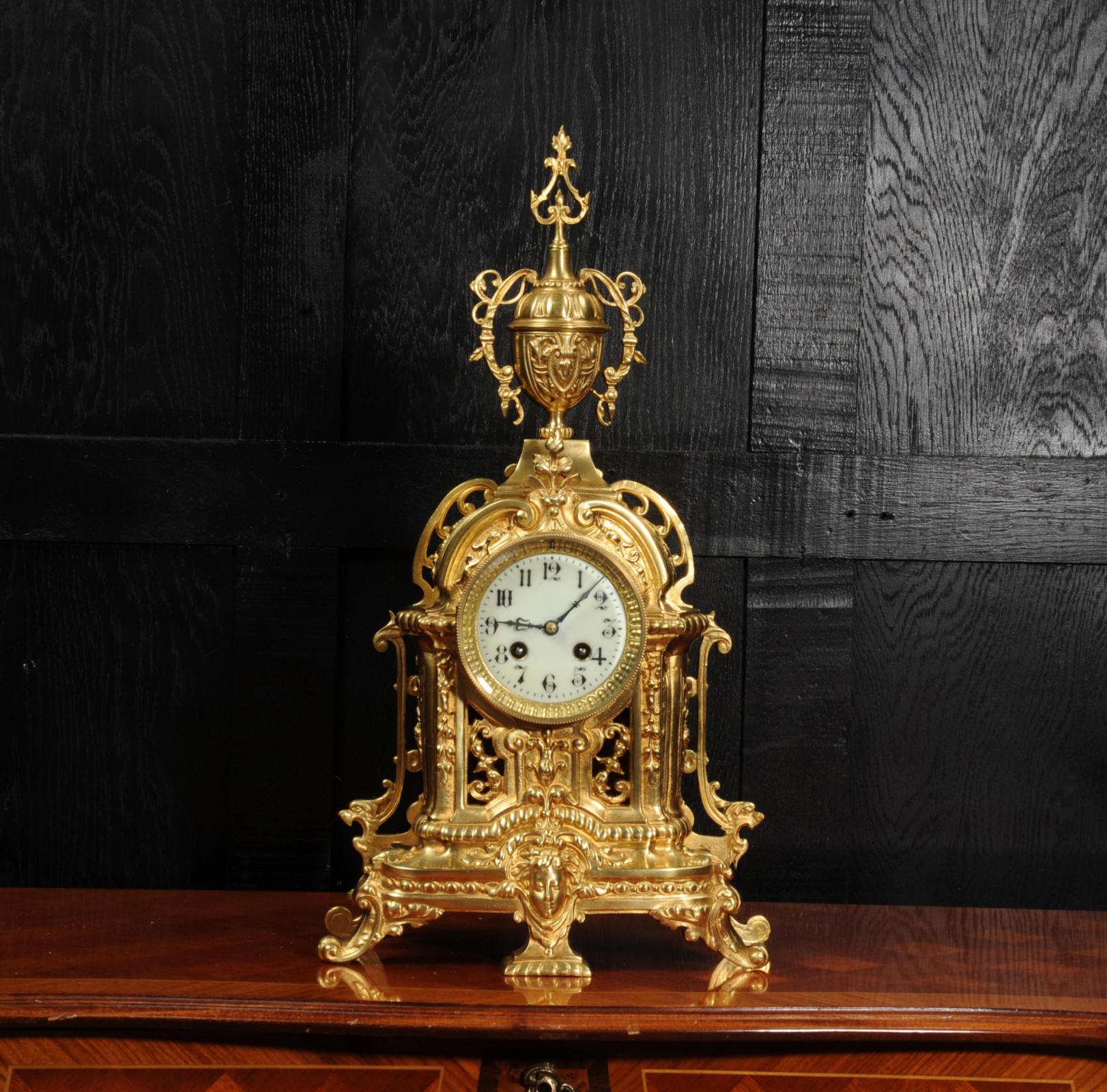 Antique French Gilt Bronze Boudoir Clock In Good Condition In Belper, Derbyshire