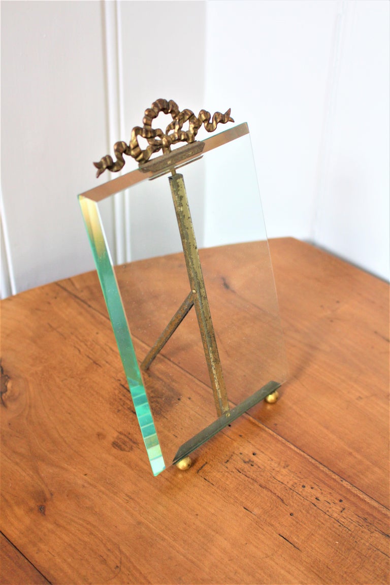 Antique French Gilt Bronze Brass Beveled Glass Photo Frame Picture