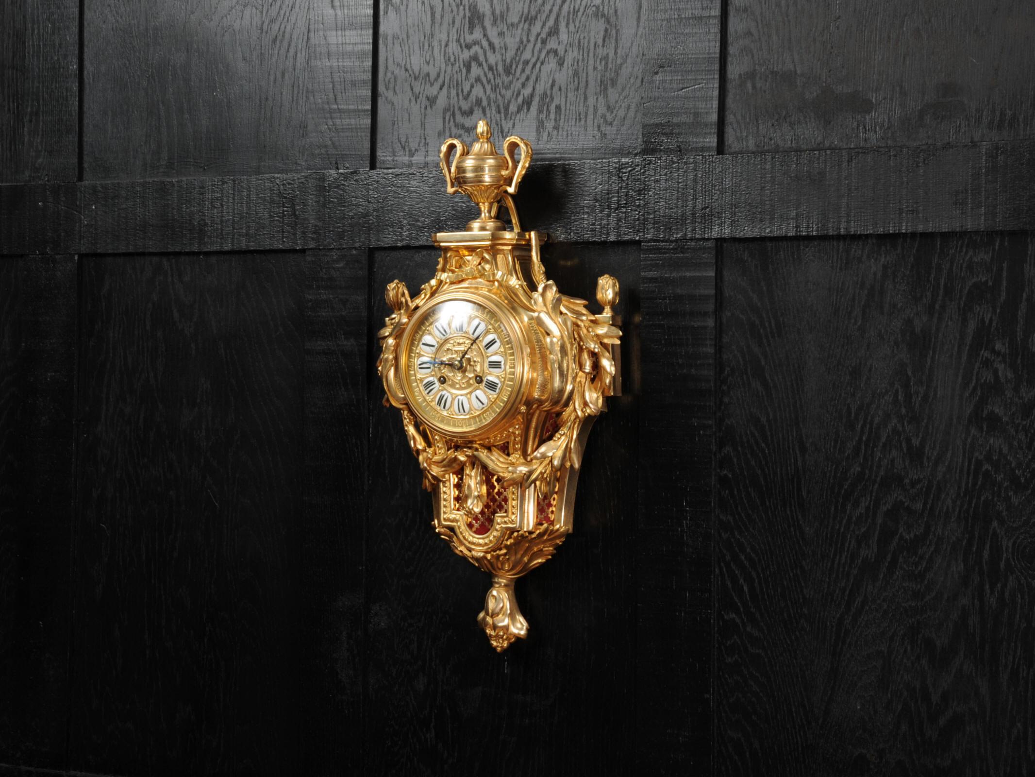 Louis XVI Antique French Gilt Bronze Cartel Wall Clock
