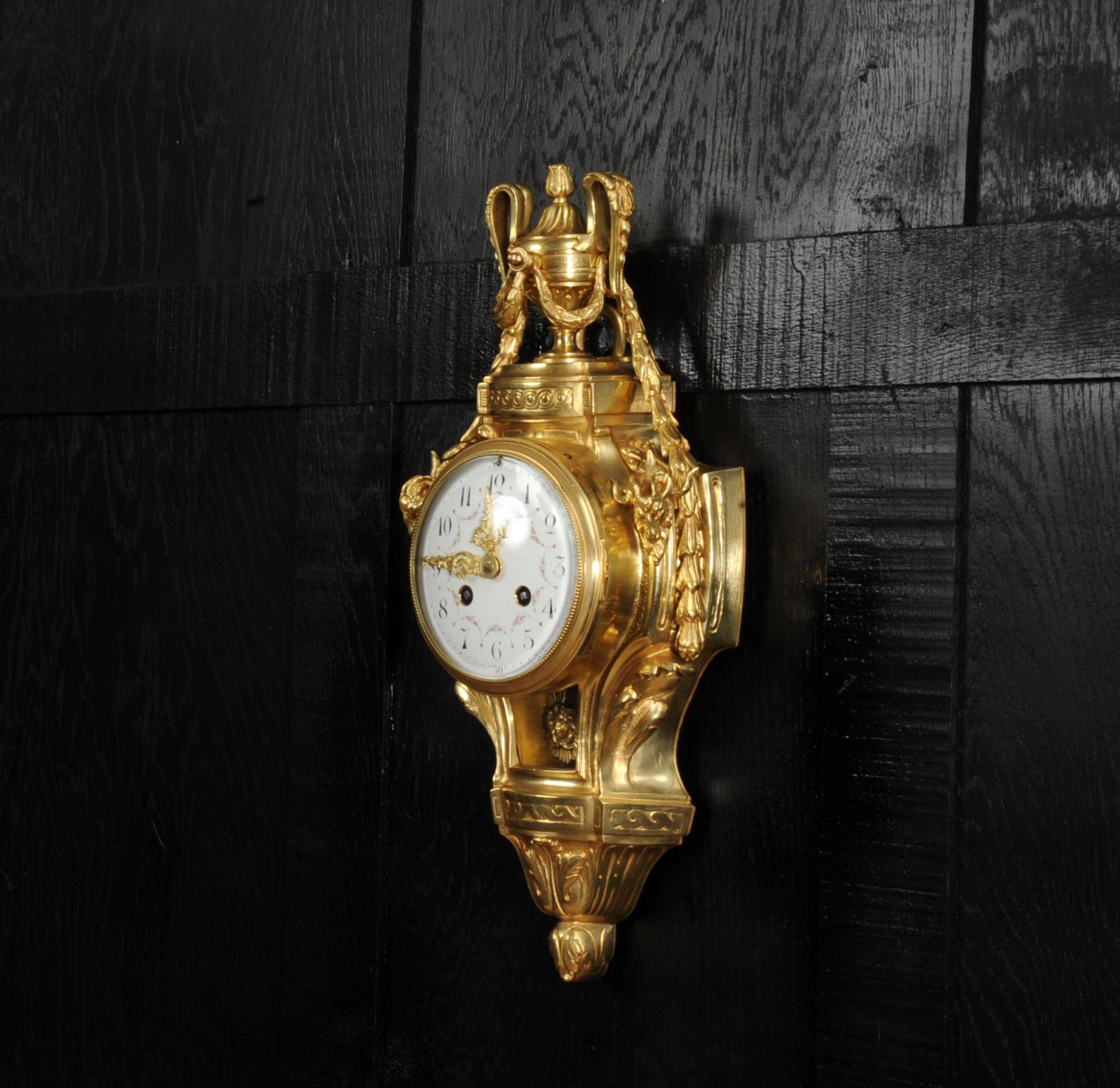 Antiguo Reloj de Pared Cartel Francés de Bronce Dorado siglo XIX en venta