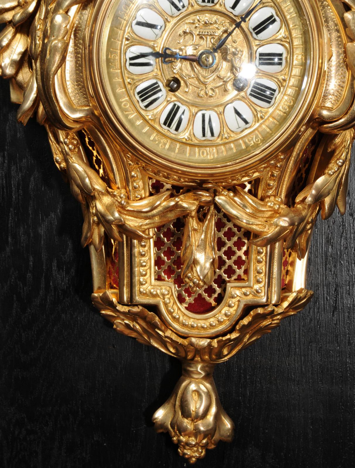 Antique French Gilt Bronze Cartel Wall Clock 4