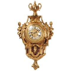 Antique French Gilt Bronze Cartel Wall Clock