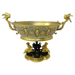 Antique French Gilt-Bronze Champlevé Enamel Centerpiece Ferdinand Barbedienne