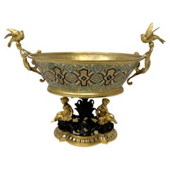 Antique French Gilt-Bronze Champlevé Enamel Centerpiece Ferdinand Barbedienne