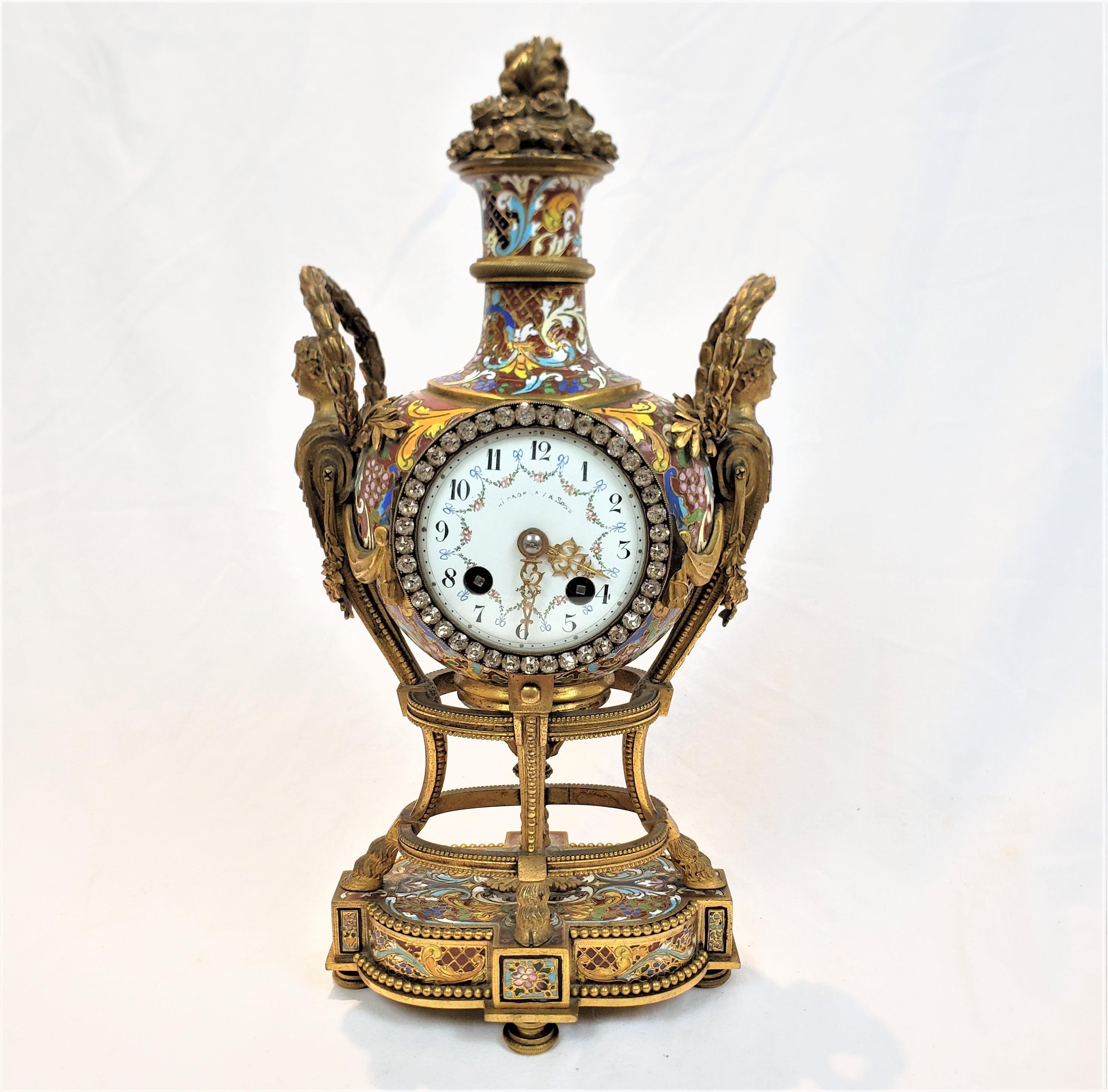 Louis XVI Antique French Gilt Bronze & Champleve 'Marie Antoinette' Mantel or Table Clock For Sale