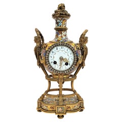 Antique French Gilt Bronze & Champleve 'Marie Antoinette' Mantel or Table Clock