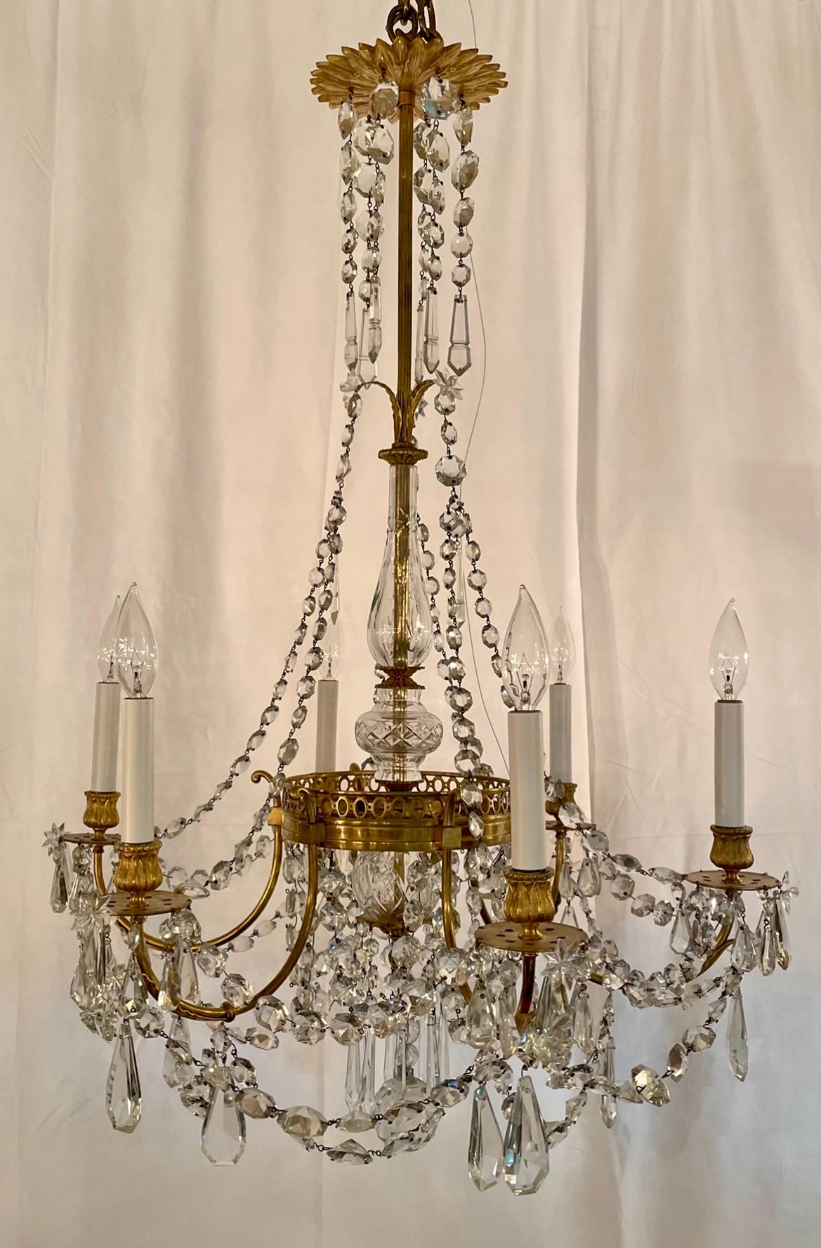 Antique French gilt bronze chandelier with crystal circa 1890