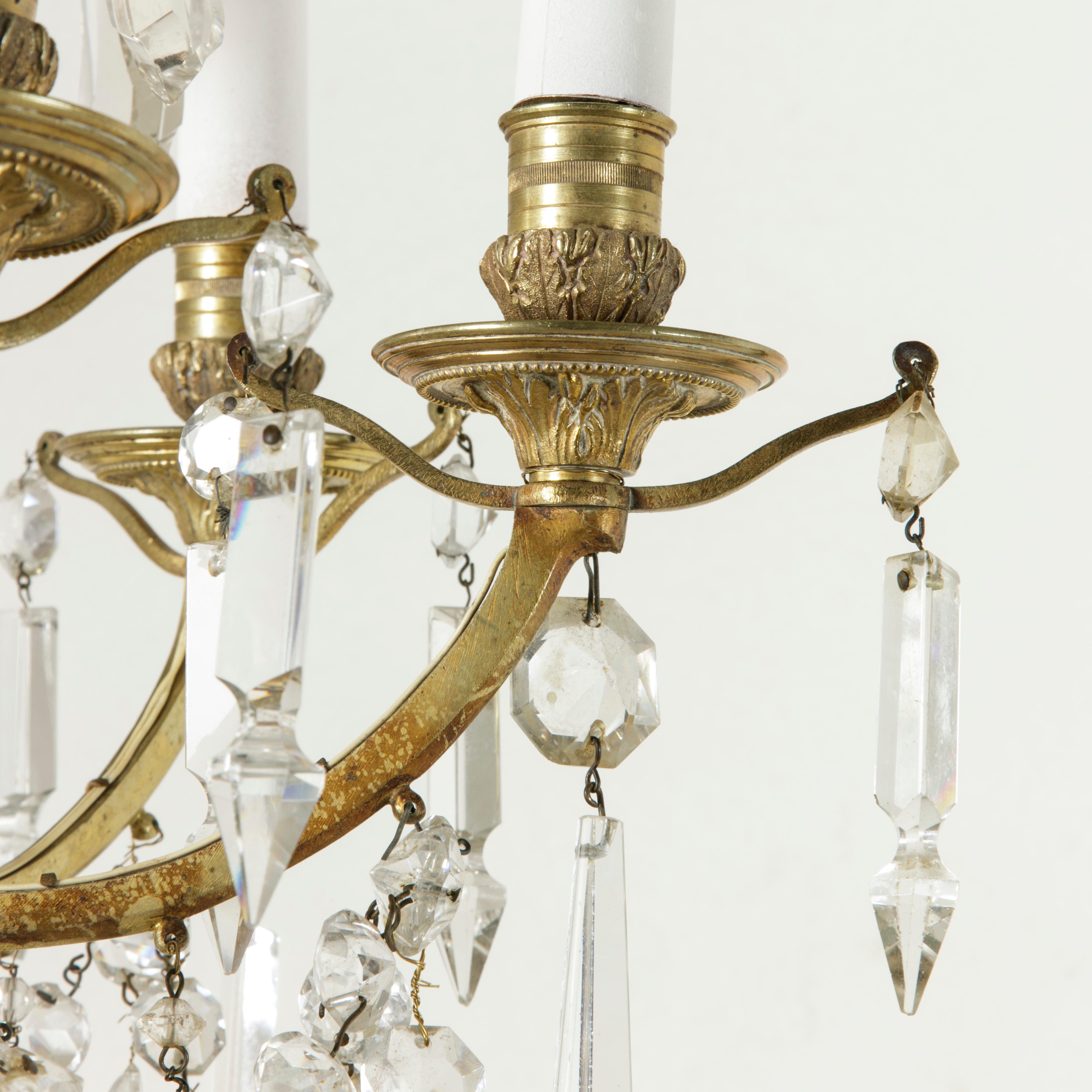 19th Century French Gilt Bronze snd Crystal Chandelier with Six Arms For Sale 1