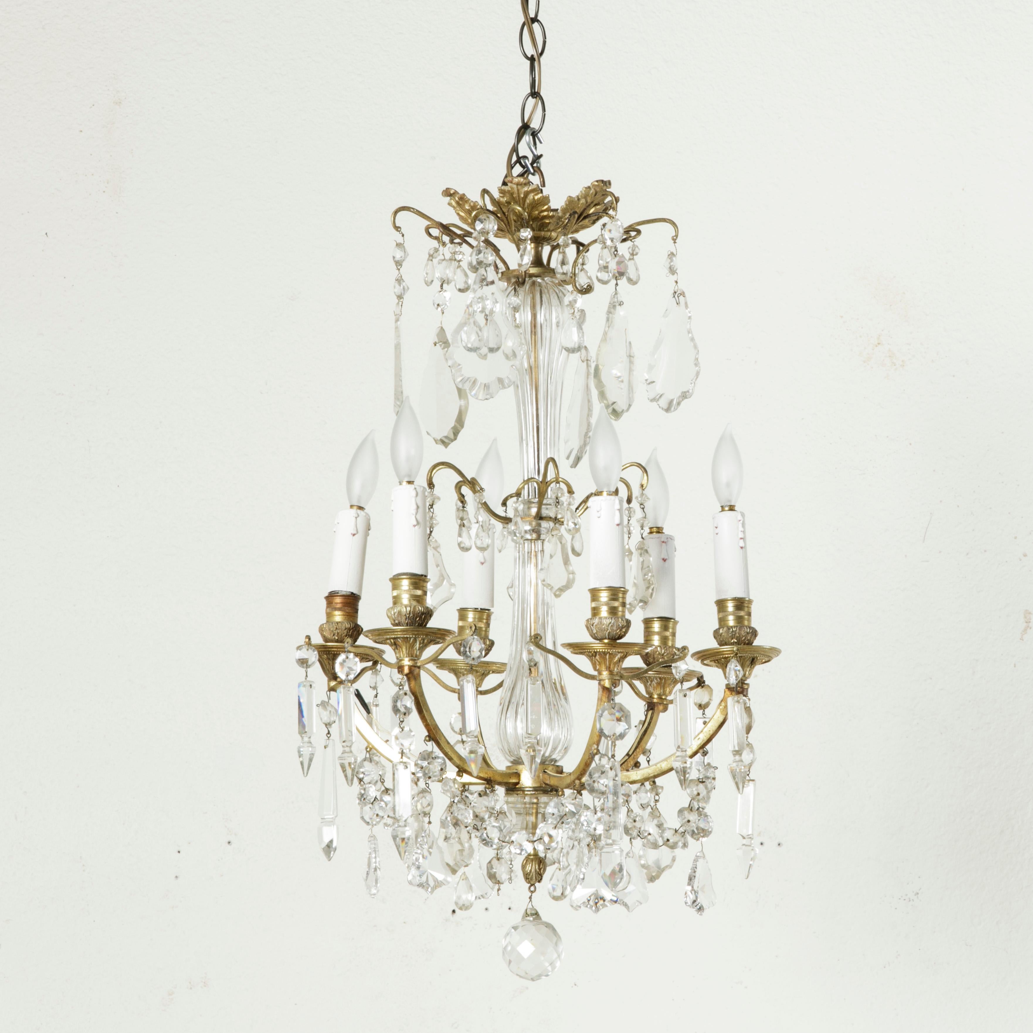 19th Century French Gilt Bronze snd Crystal Chandelier with Six Arms For Sale 4