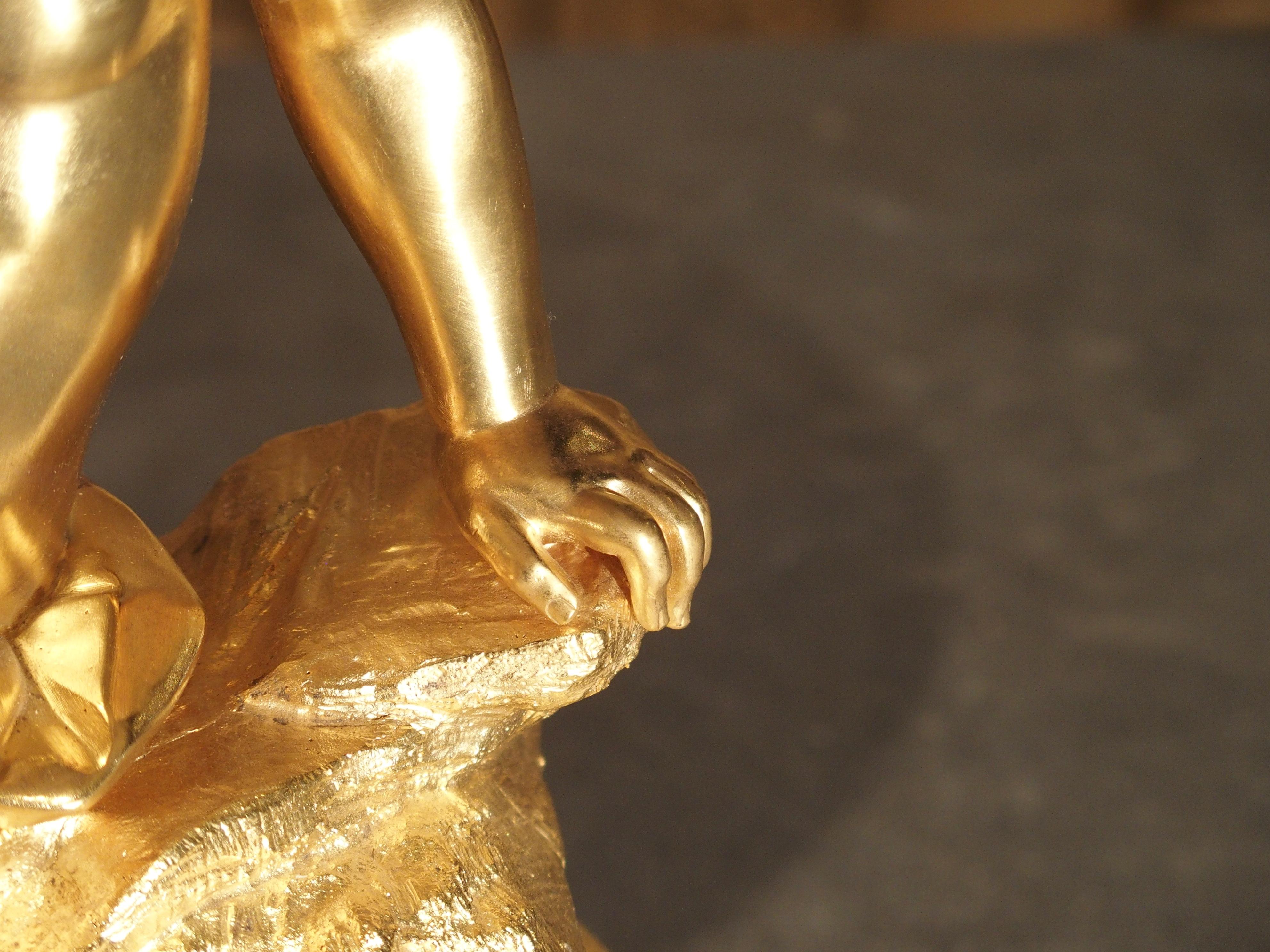 Antique French Gilt Bronze Cherub Lamp on Wooden Base 4
