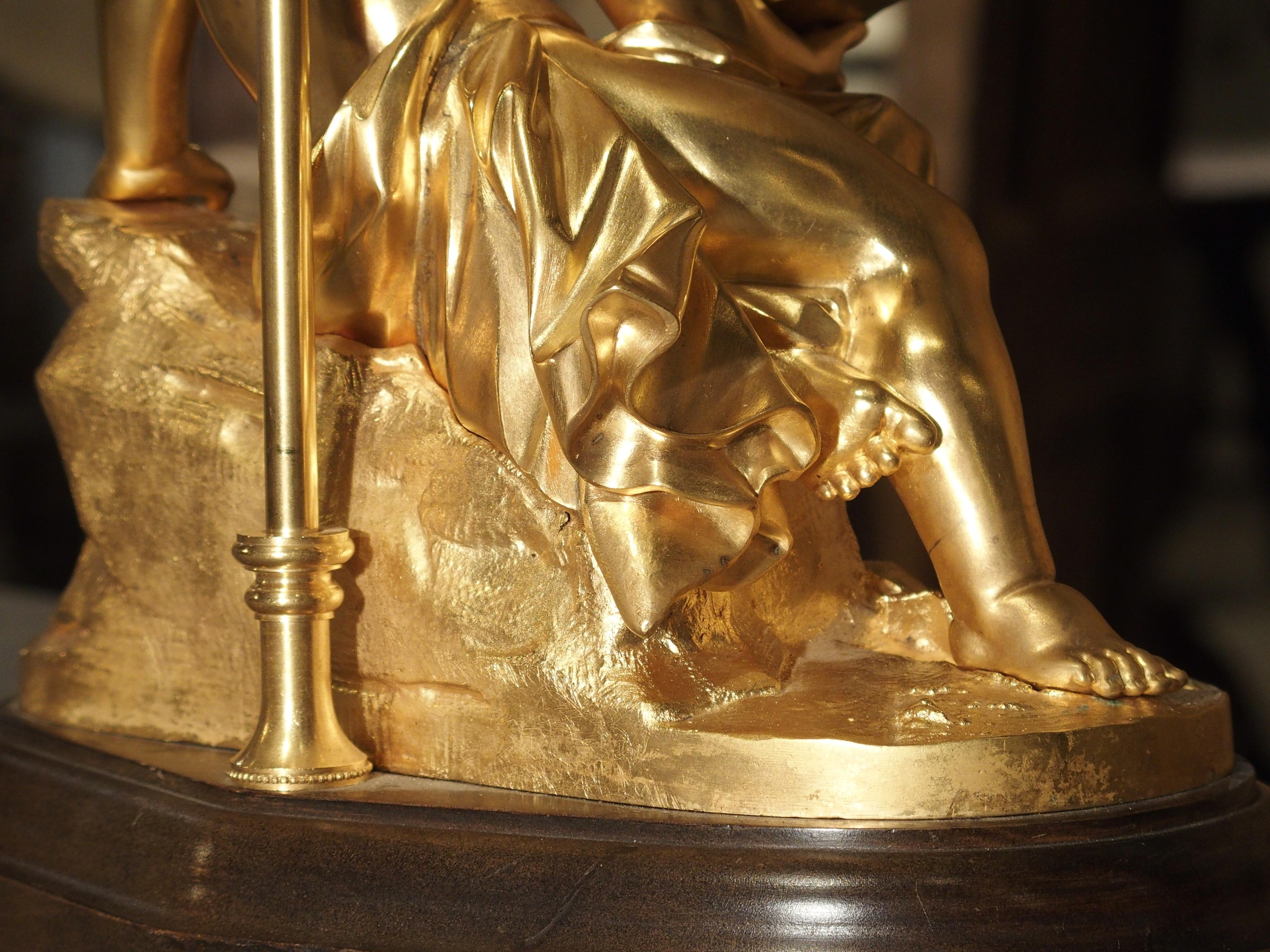Antique French Gilt Bronze Cherub Lamp on Wooden Base 7