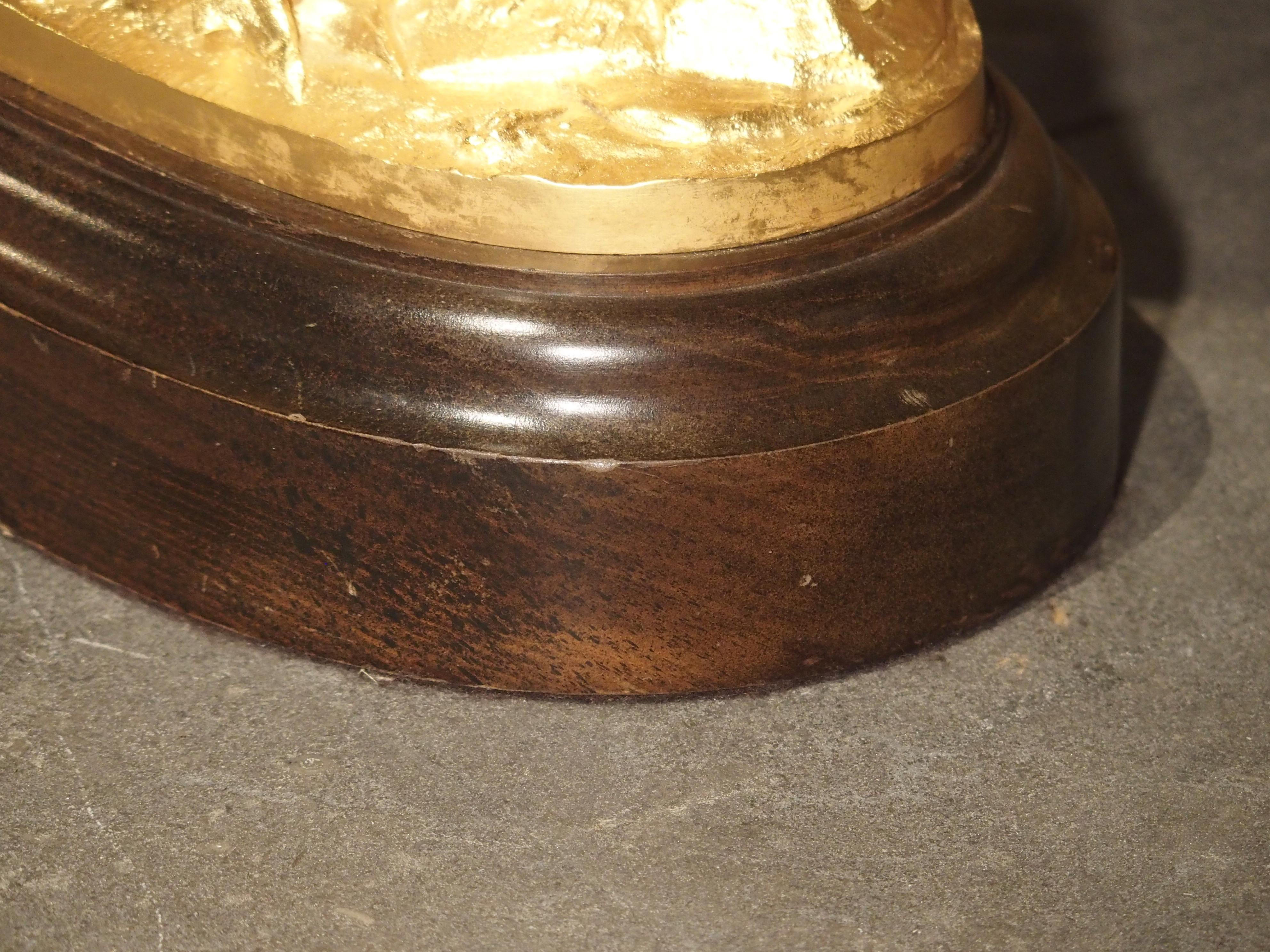 Antique French Gilt Bronze Cherub Lamp on Wooden Base 2