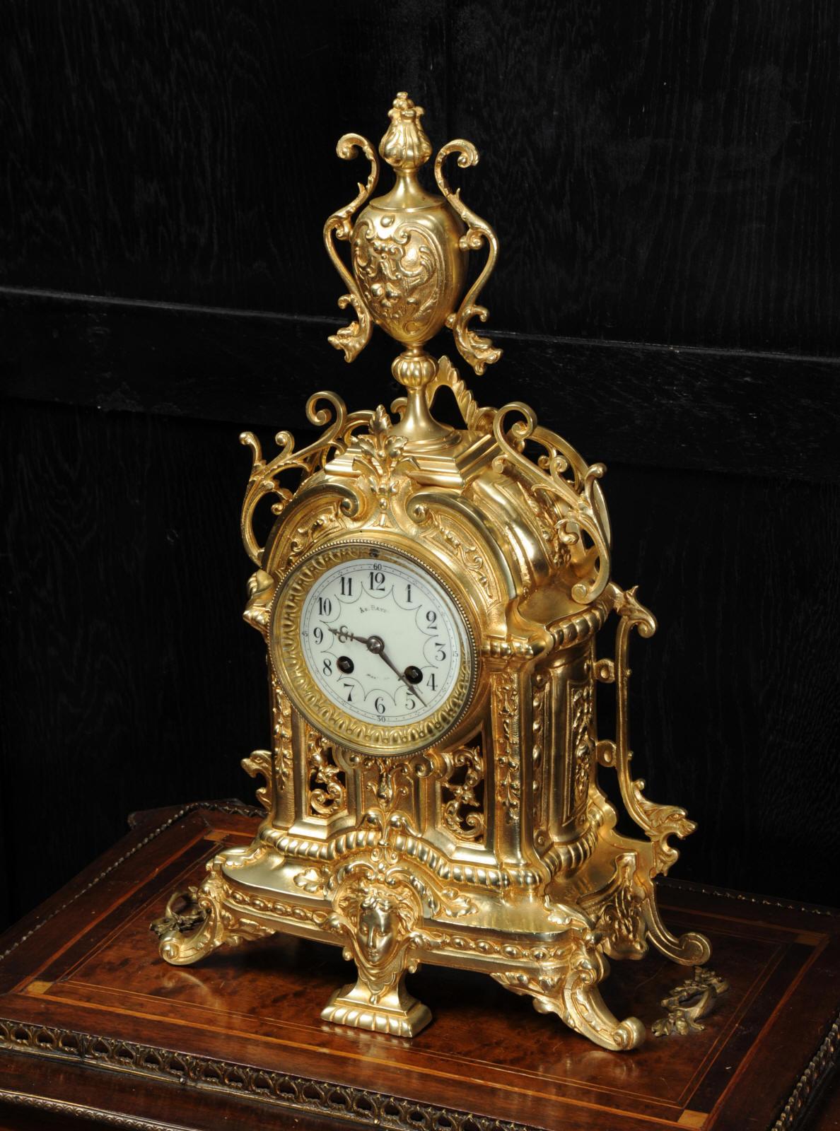 Antique French Gilt Bronze Clock by Japy Freres In Good Condition In Belper, Derbyshire