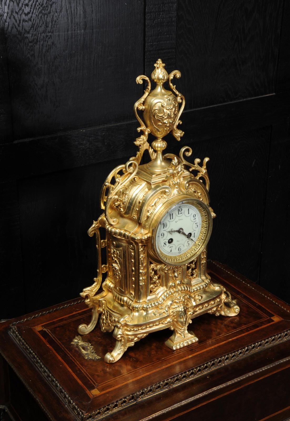 19th Century Antique French Gilt Bronze Clock by Japy Freres