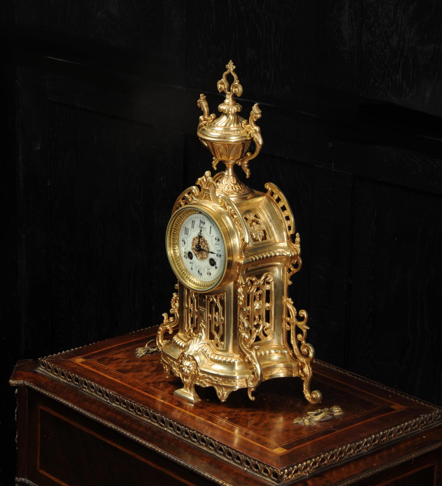 Baroque Antique French Gilt Bronze Clock by Samuel Marti