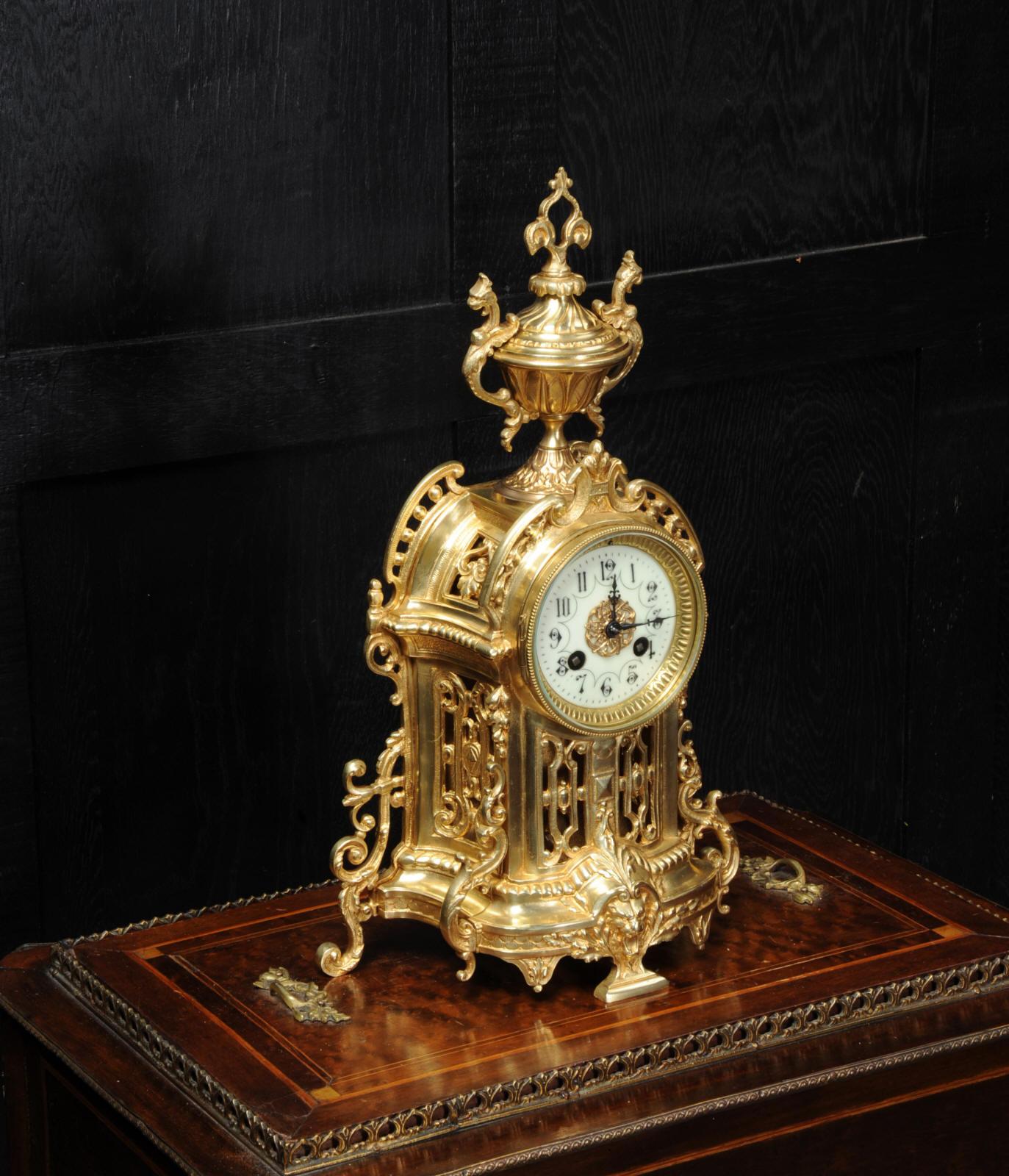 Antique French Gilt Bronze Clock by Samuel Marti In Good Condition In Belper, Derbyshire