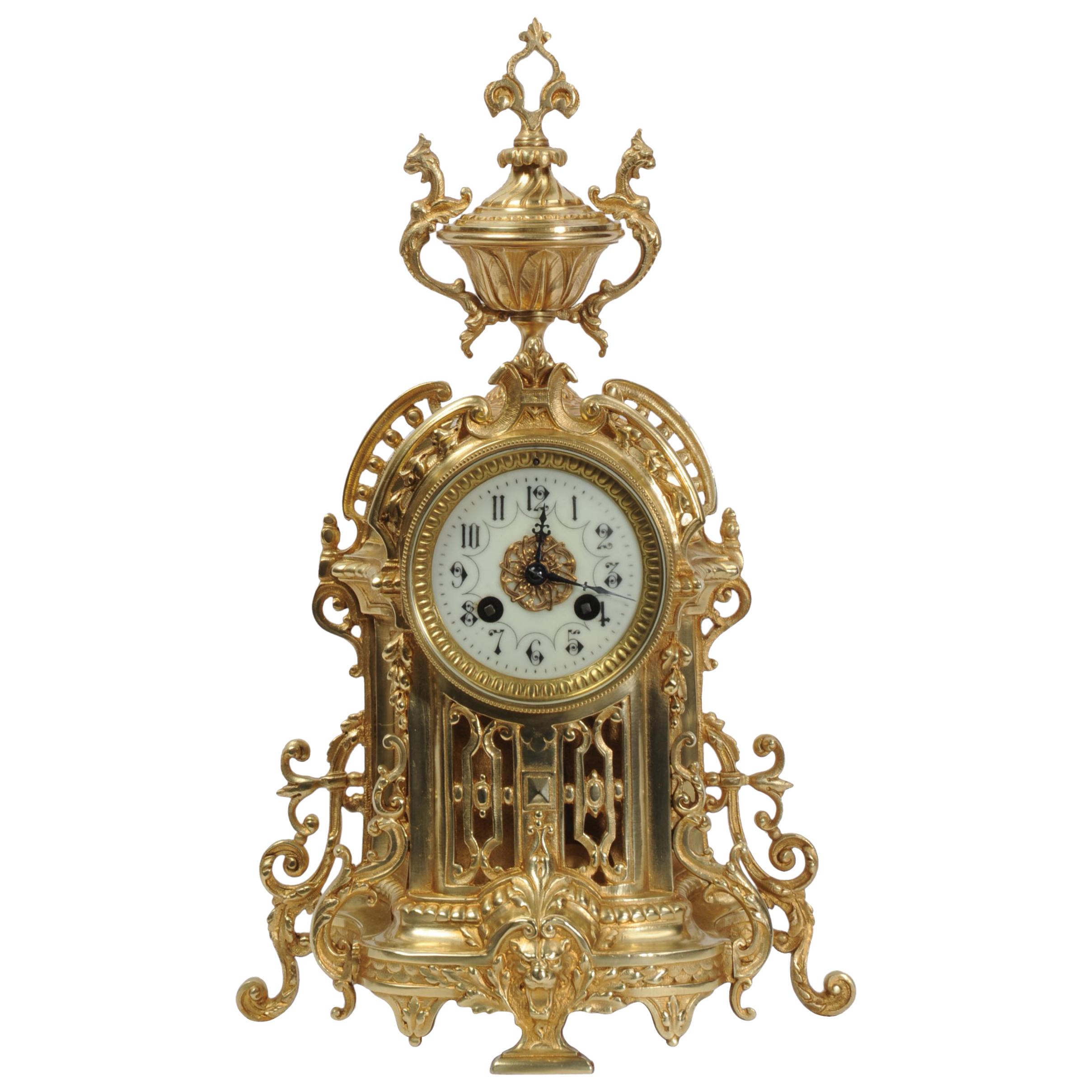 Antique French Gilt Bronze Clock by Samuel Marti at 1stDibs